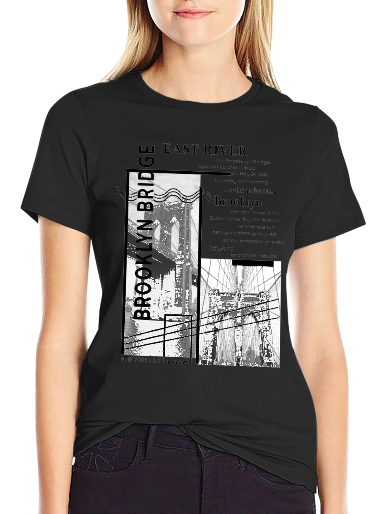 Brooklyn Bridge Graphic Print Black T-Shirt