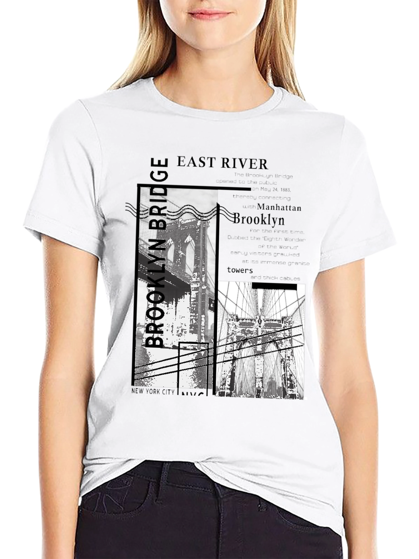 Brooklyn Bridge Graphic Print Black T-Shirt