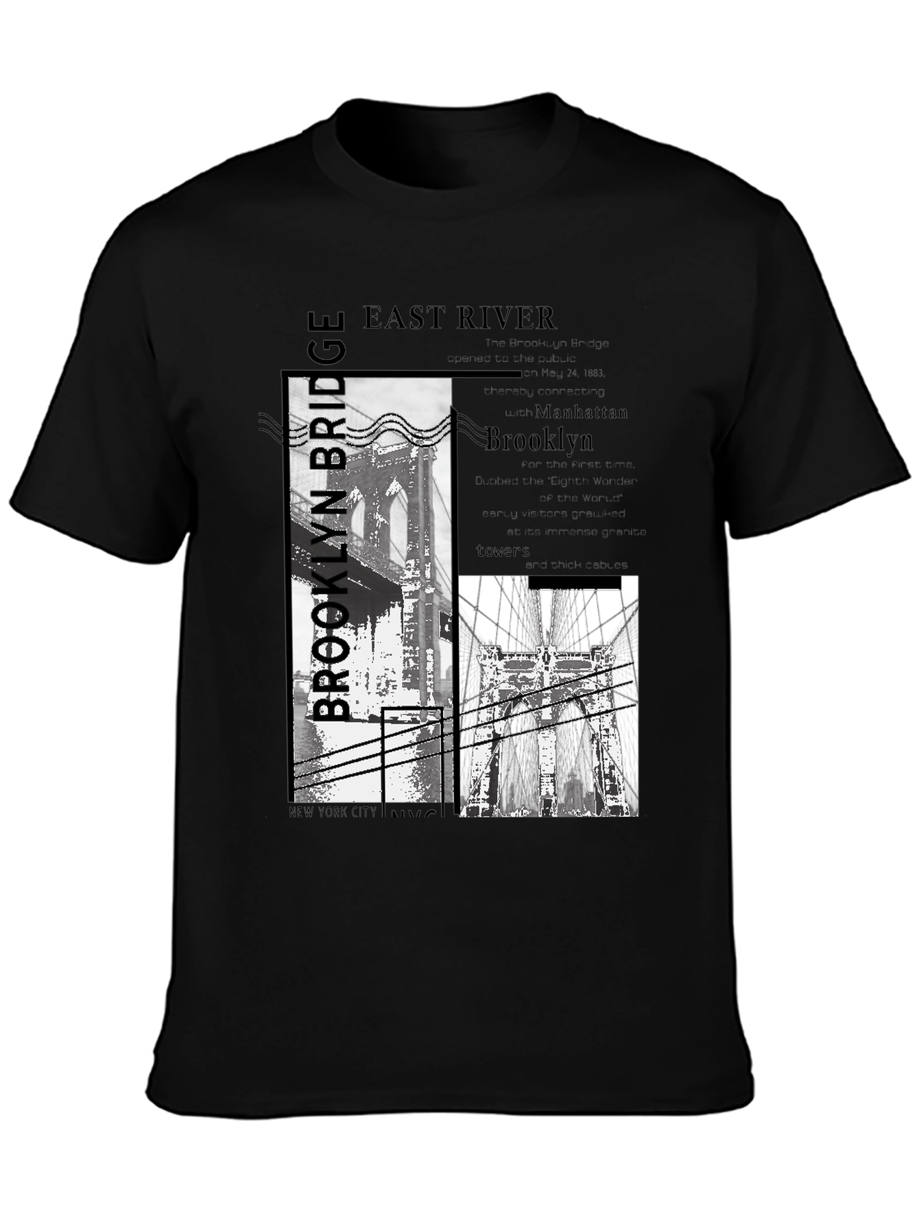 Brooklyn Bridge Graphic Print Black T-Shirt