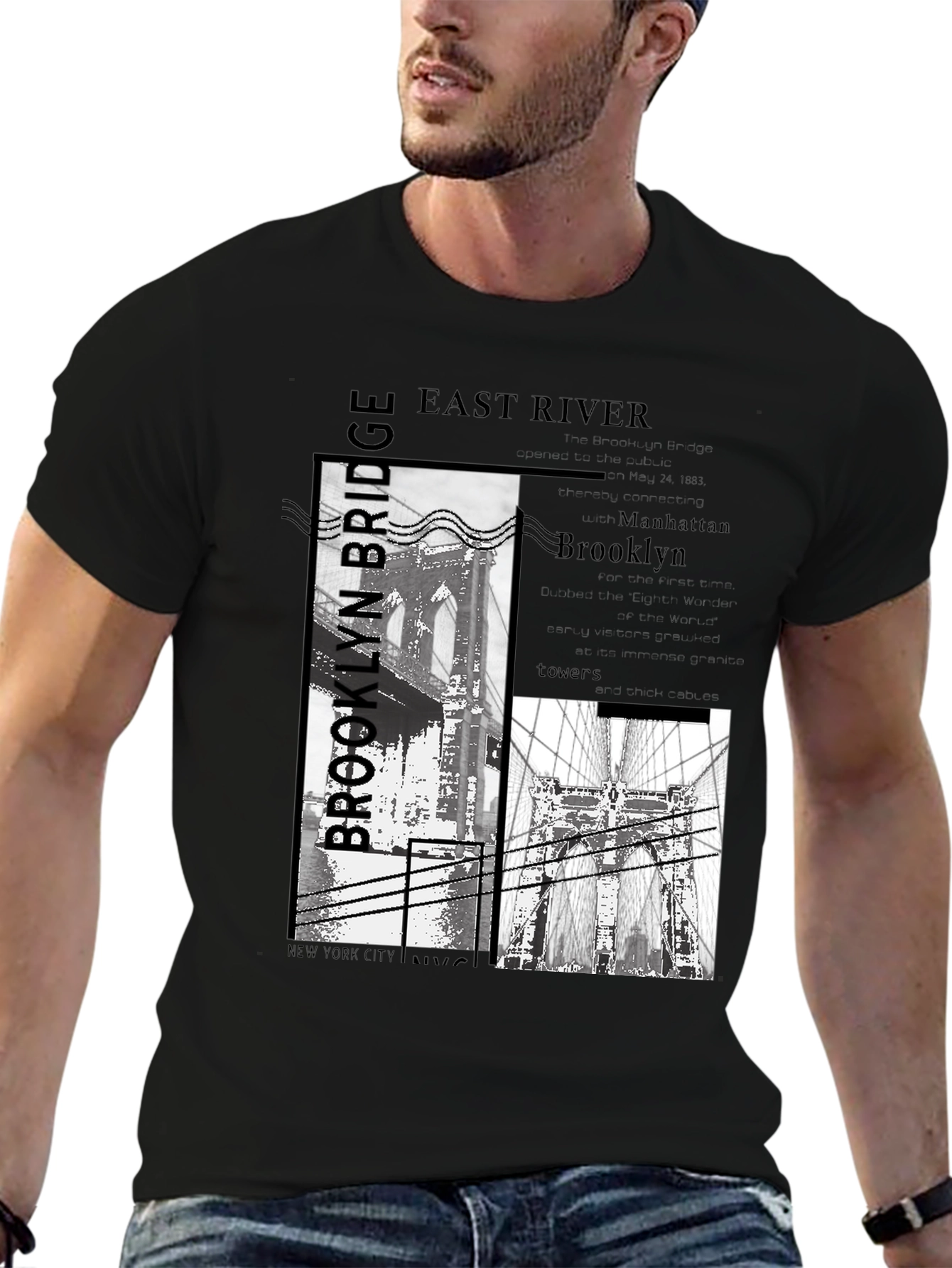 Brooklyn Bridge Graphic Print Black T-Shirt