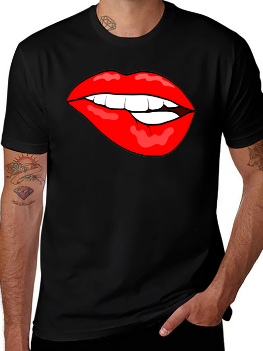 Biting Lips Graphic T-Shirt - Bold Black Cotton Tee