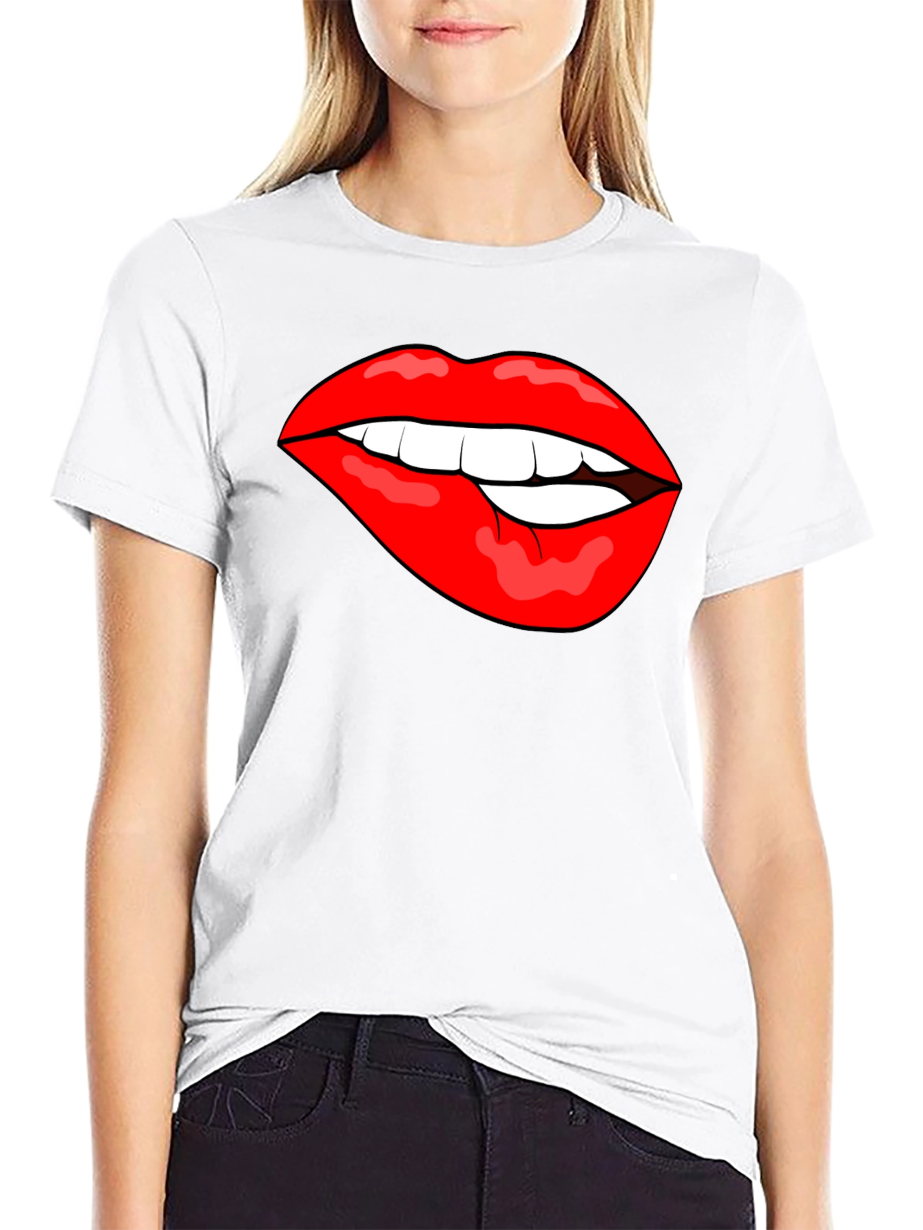 Biting Lips Graphic T-Shirt - Bold Black Cotton Tee
