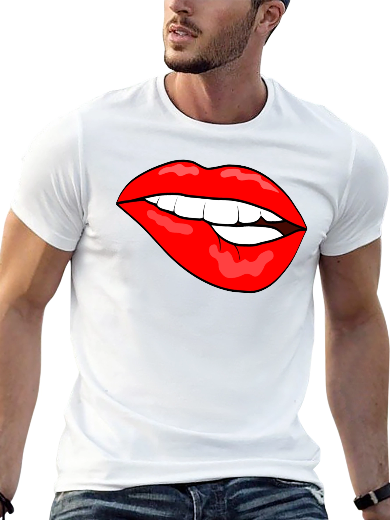 Biting Lips Graphic T-Shirt - Bold Black Cotton Tee