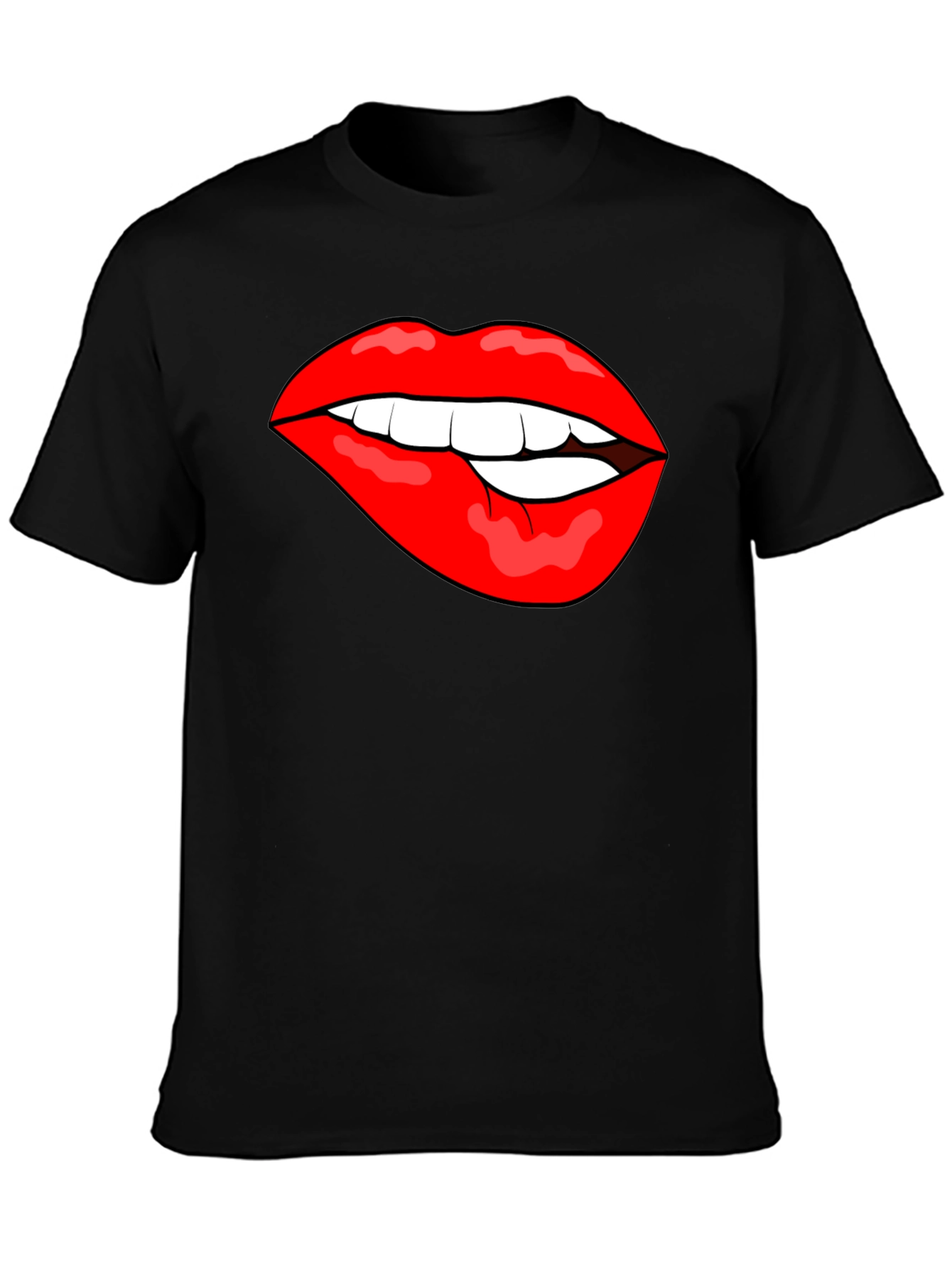 Biting Lips Graphic T-Shirt - Bold Black Cotton Tee
