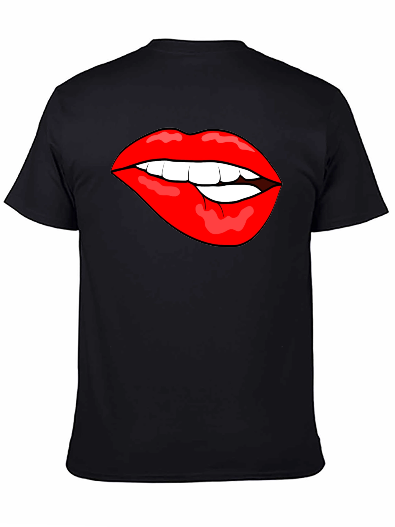 Biting Lips Graphic T-Shirt - Bold Black Cotton Tee