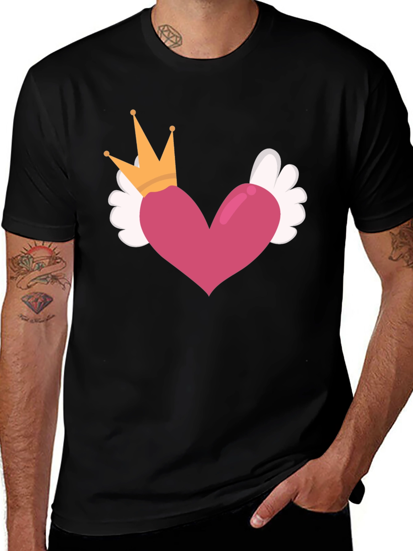 Heart Crown Wings Black T-Shirt