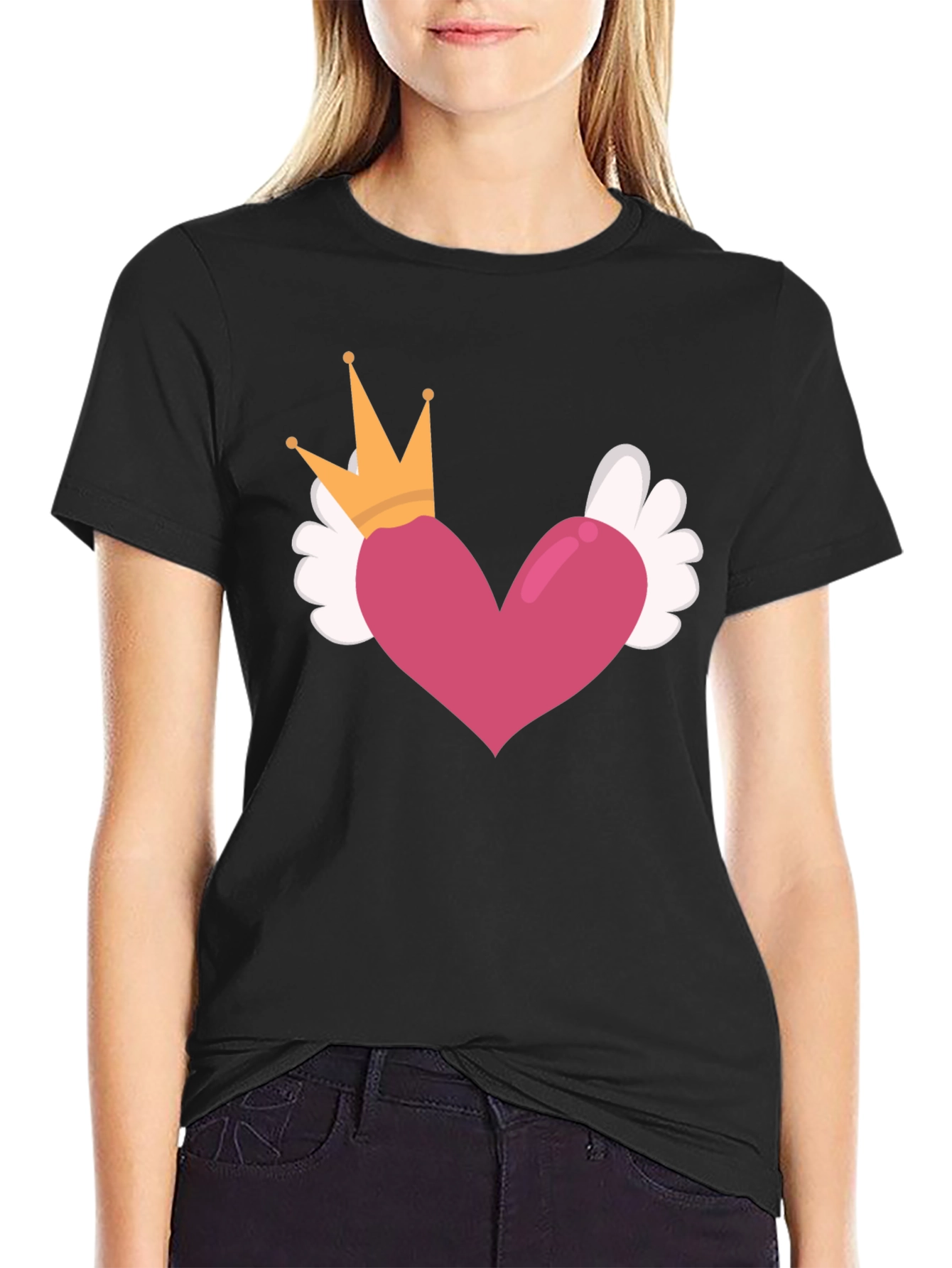 Heart Crown Wings Black T-Shirt