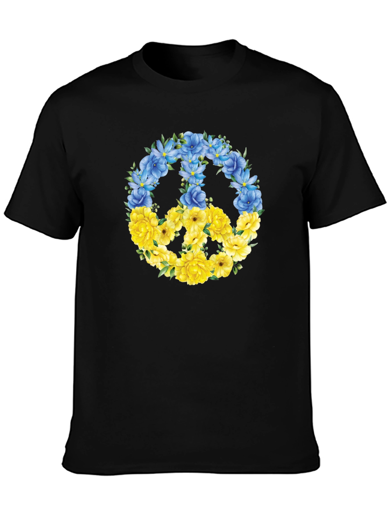 Floral Peace Sign Ukraine Pride Black T-Shirt