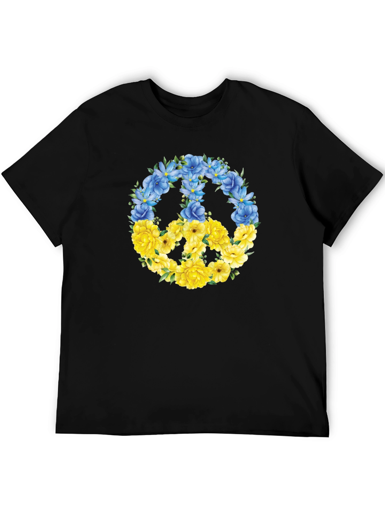 Floral Peace Sign Ukraine Pride Black T-Shirt