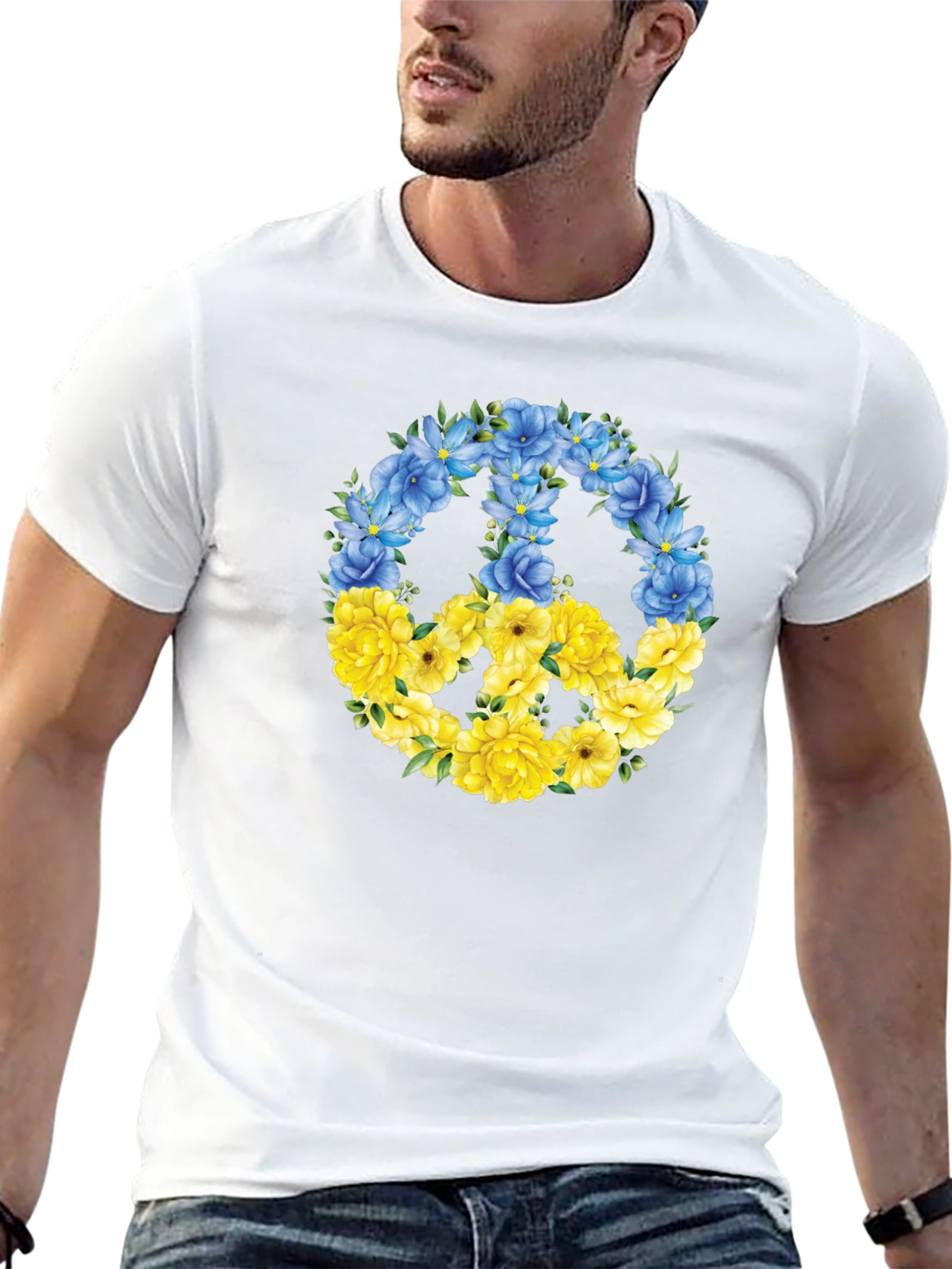 Floral Peace Sign Ukraine Pride Black T-Shirt