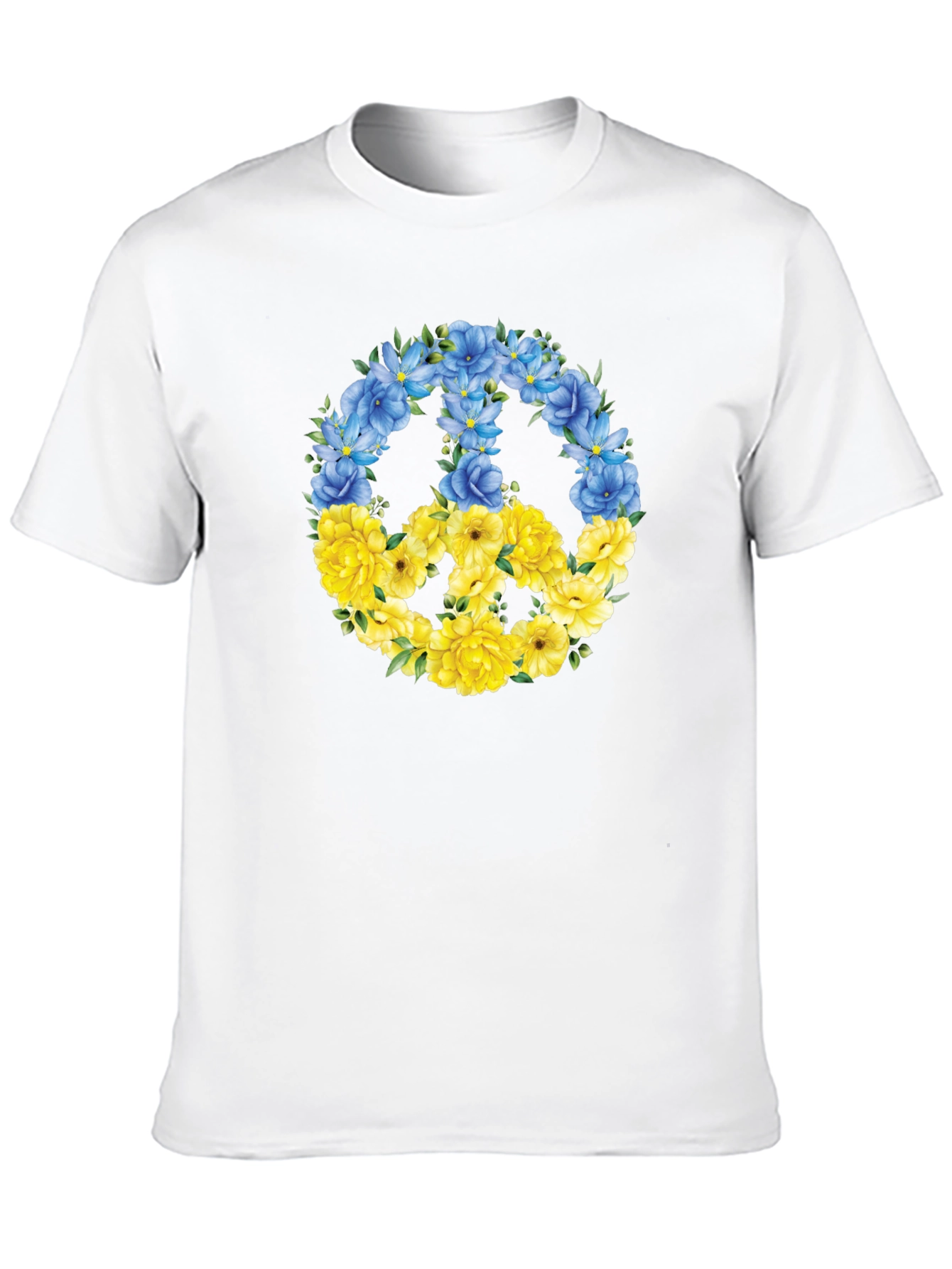 Floral Peace Sign Ukraine Pride Black T-Shirt