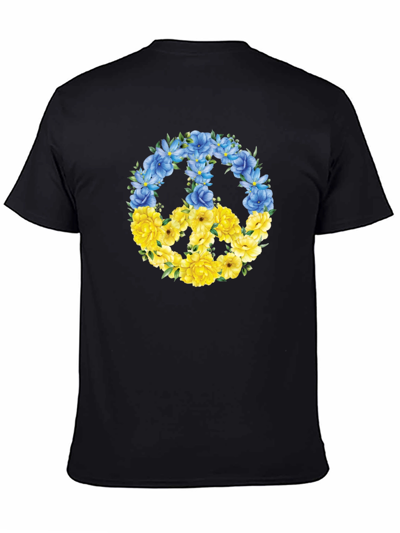 Floral Peace Sign Ukraine Pride Black T-Shirt