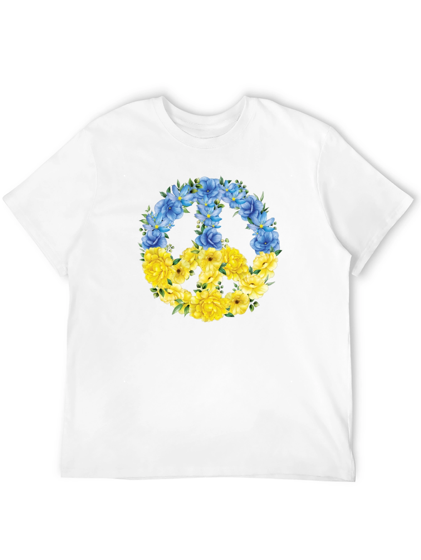 Floral Peace Sign Ukraine Pride Black T-Shirt