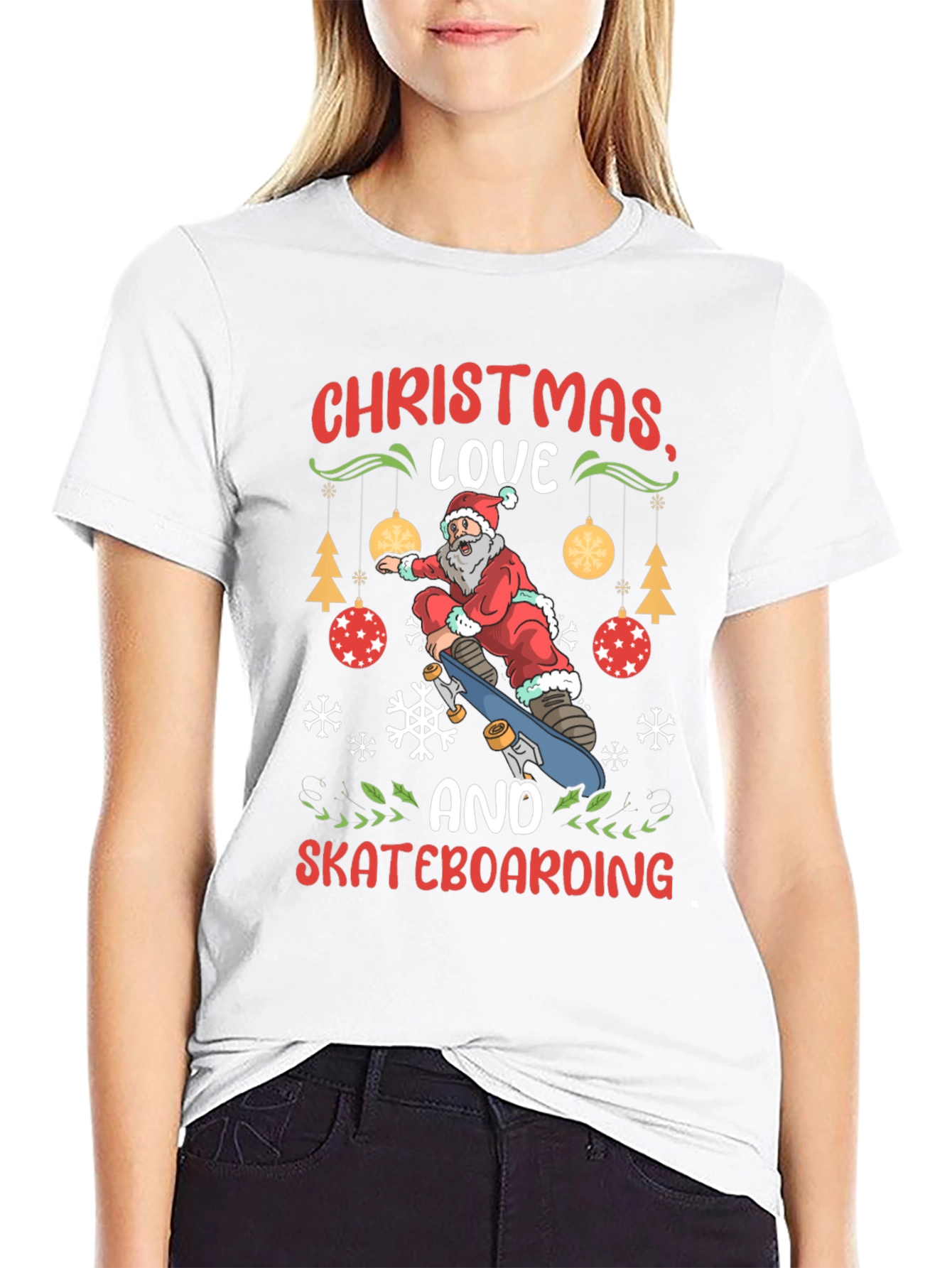 Christmas Skateboarding Santa Graphic T-Shirt