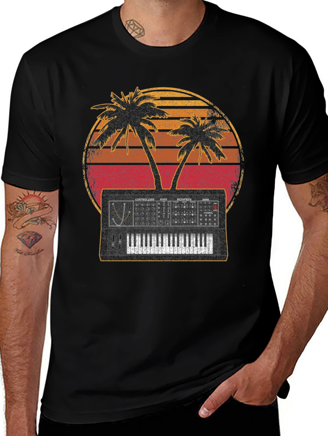 Synthwave T-Shirt Palm Tree Synthesizer Music Tee