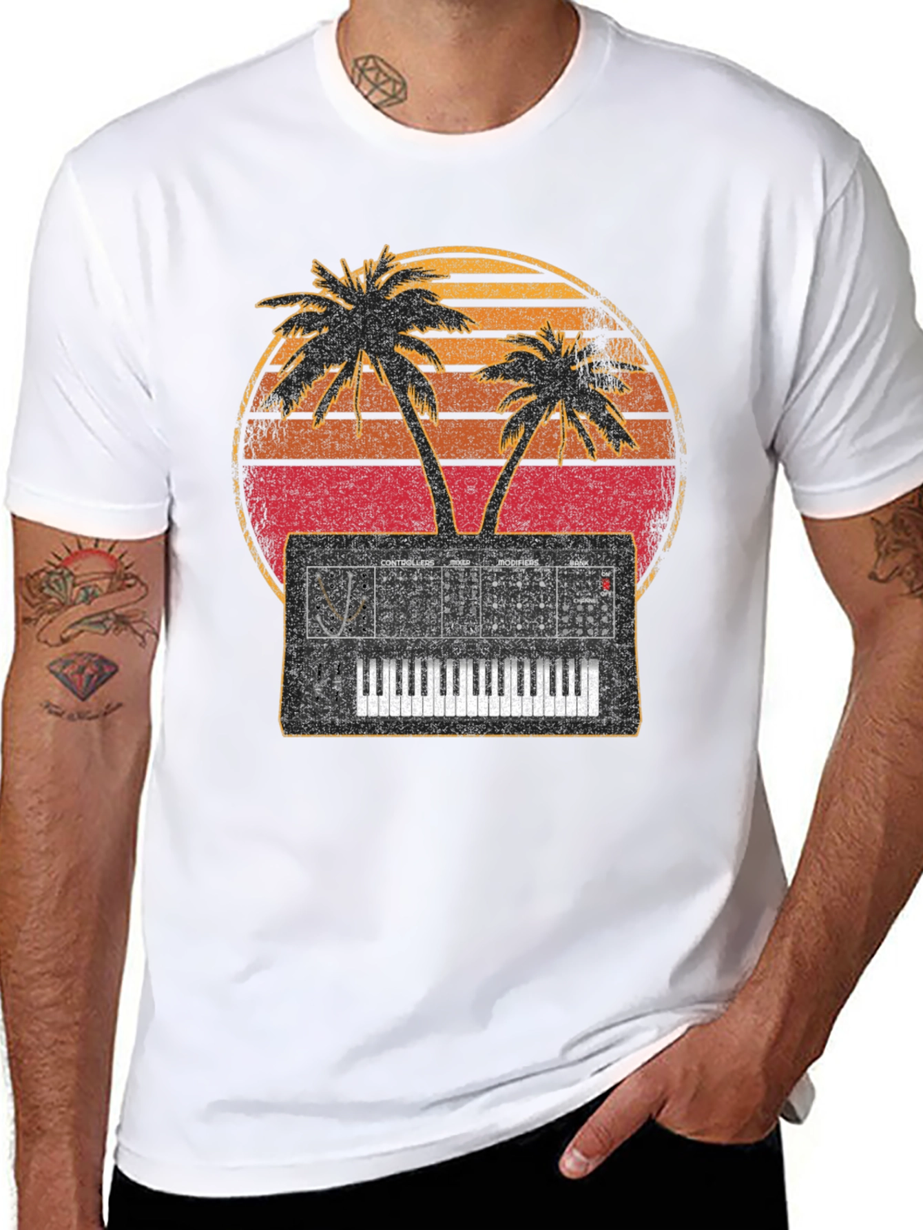 Synthwave T-Shirt Palm Tree Synthesizer Music Tee