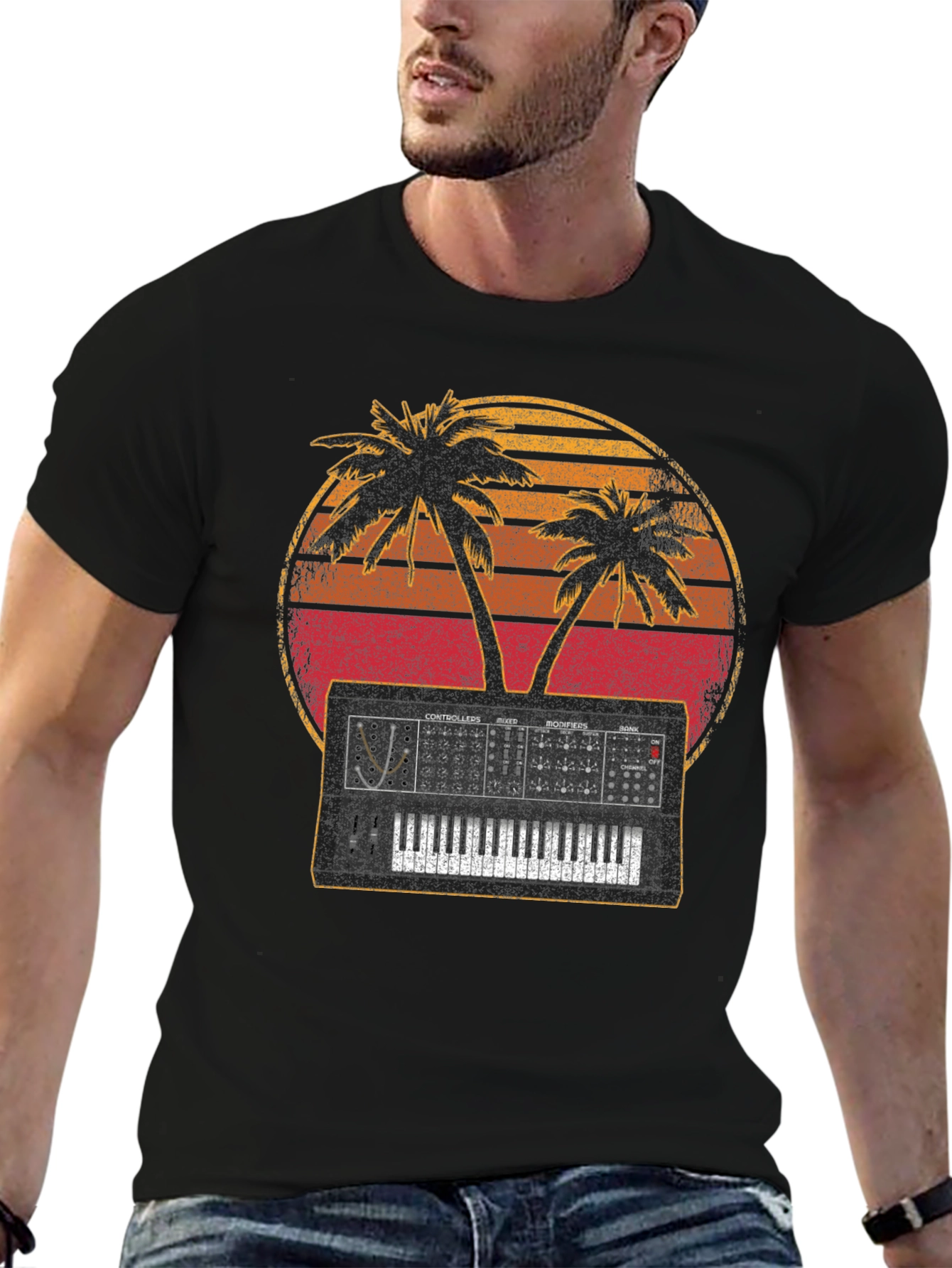 Synthwave T-Shirt Palm Tree Synthesizer Music Tee