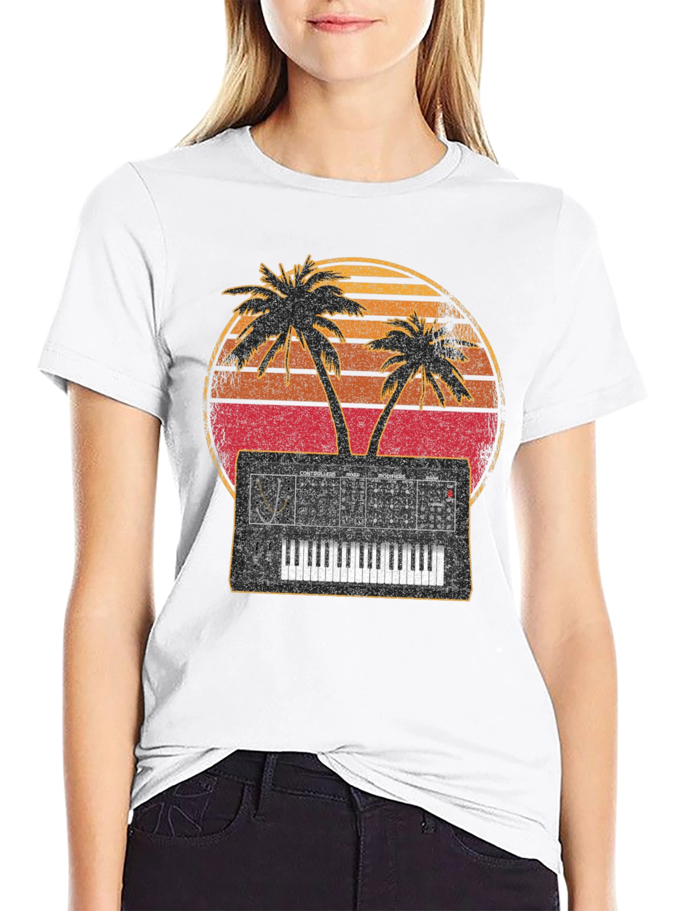 Synthwave T-Shirt Palm Tree Synthesizer Music Tee