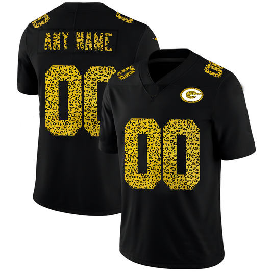 Custom1 Green Bay Packers Men's Leopard Print Fashion Vapor Limited Jerseys Black Stitched Football Jerseys