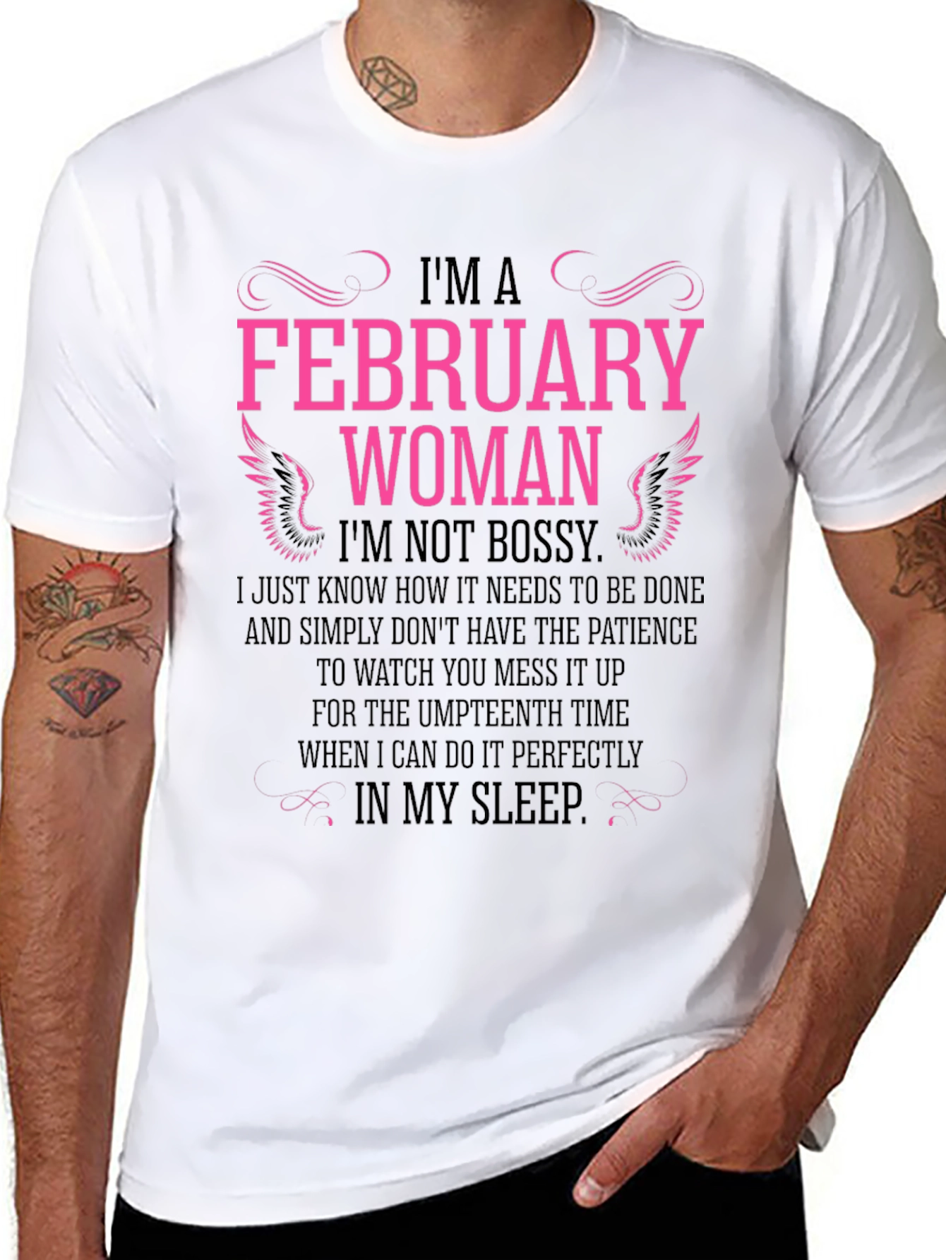 February Woman Black T-Shirt - Not Bossy Slogan