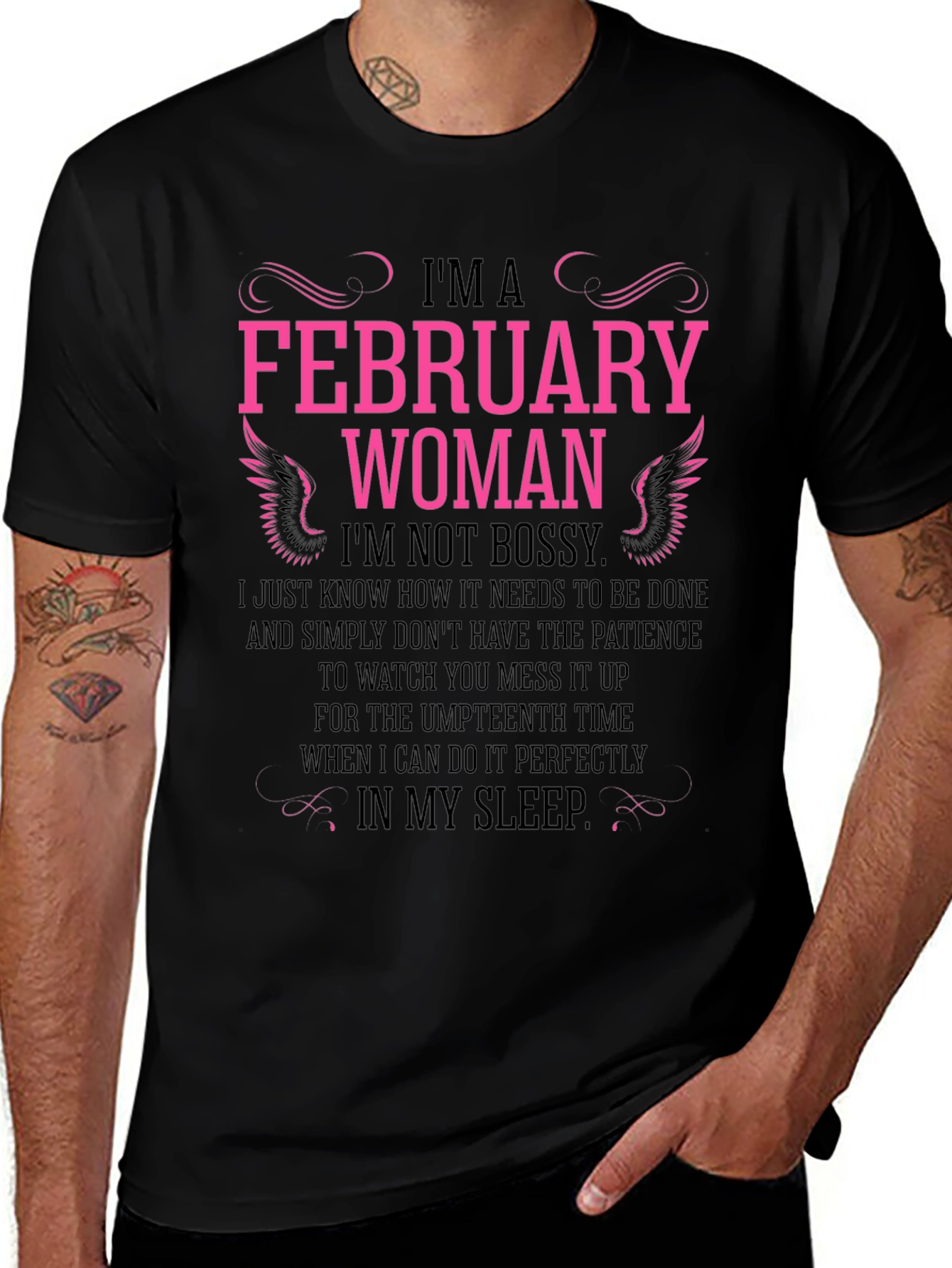 February Woman Black T-Shirt - Not Bossy Slogan