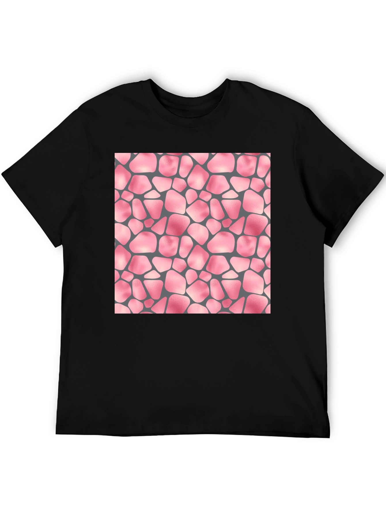 Black T-Shirt with Pink Stone Pattern