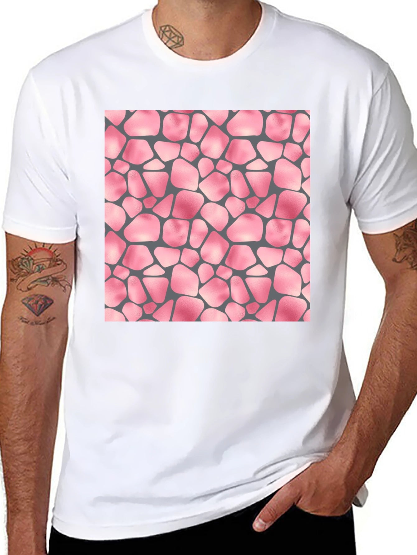 Black T-Shirt with Pink Stone Pattern