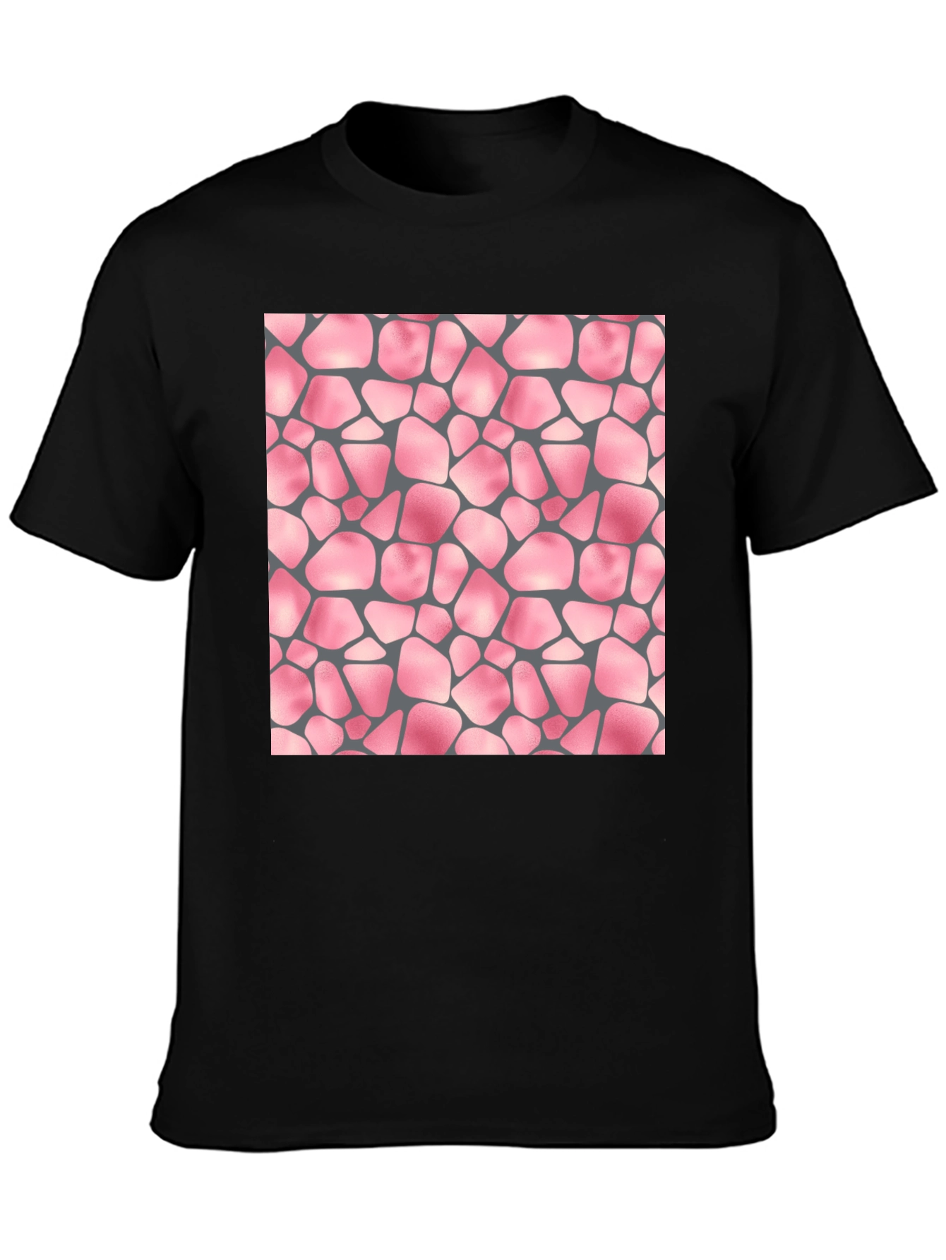 Black T-Shirt with Pink Stone Pattern
