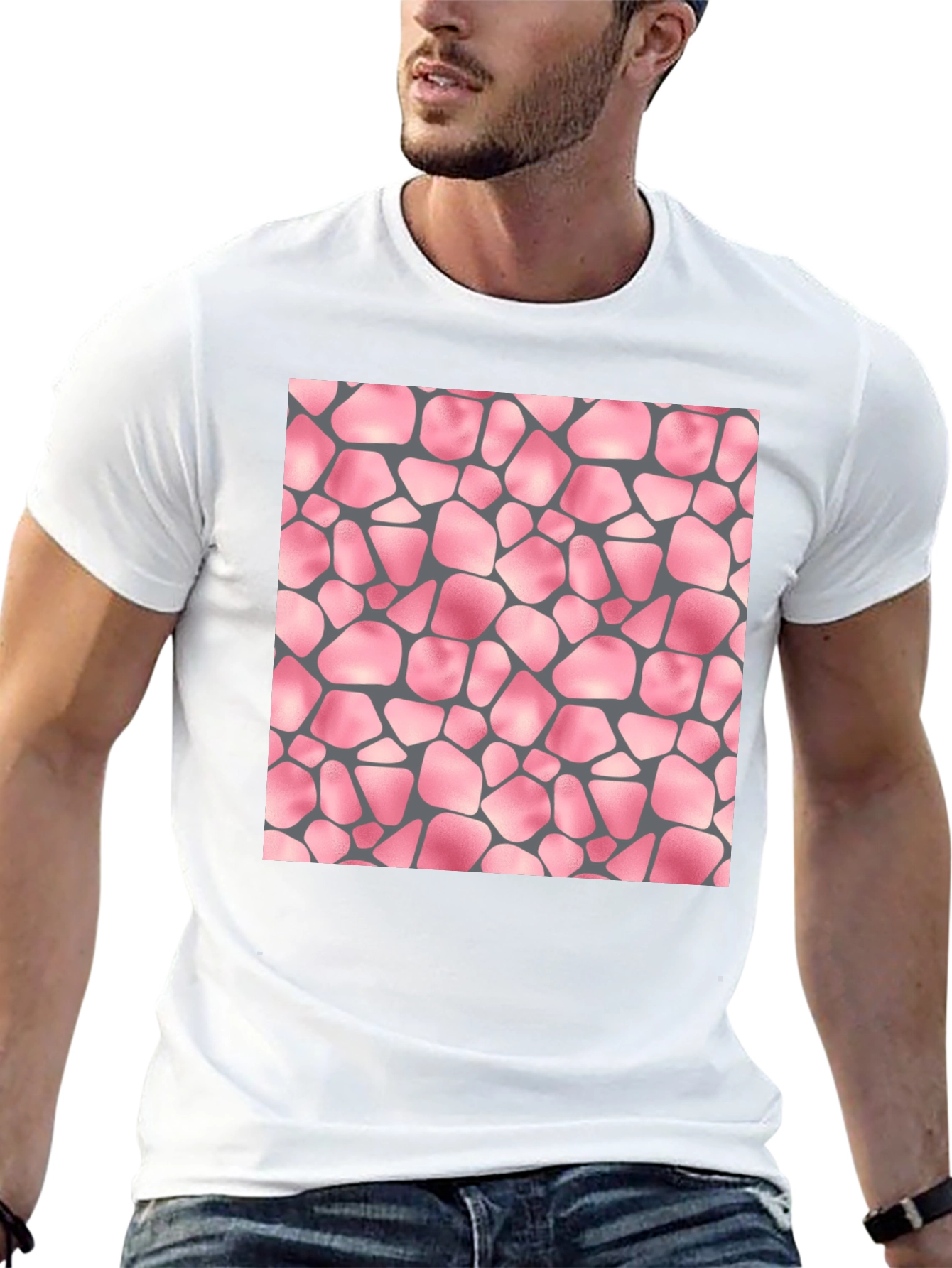Black T-Shirt with Pink Stone Pattern