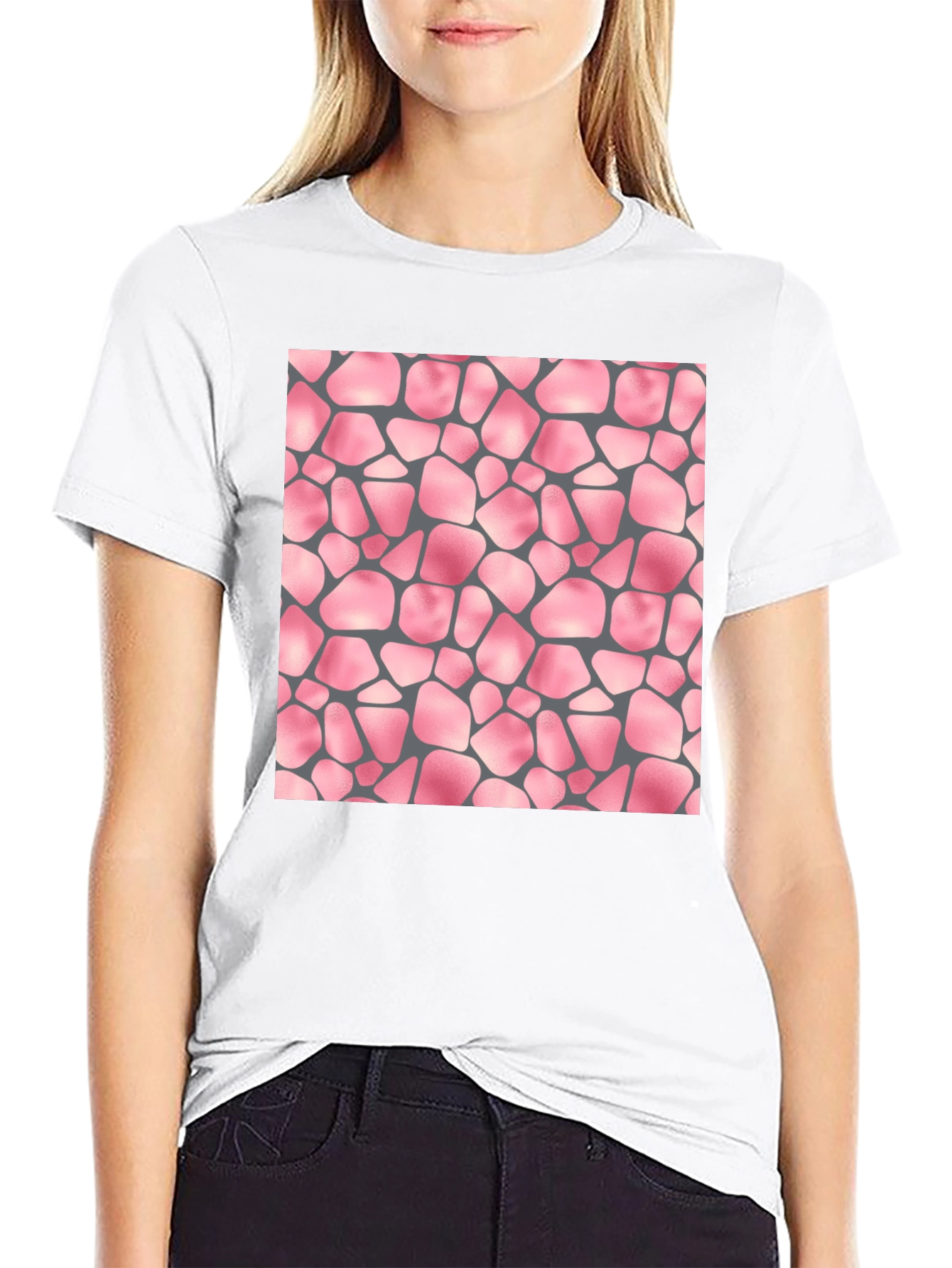 Black T-Shirt with Pink Stone Pattern