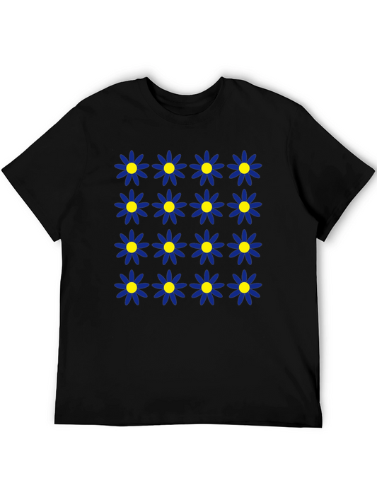 Daisy Pattern Black T-Shirt