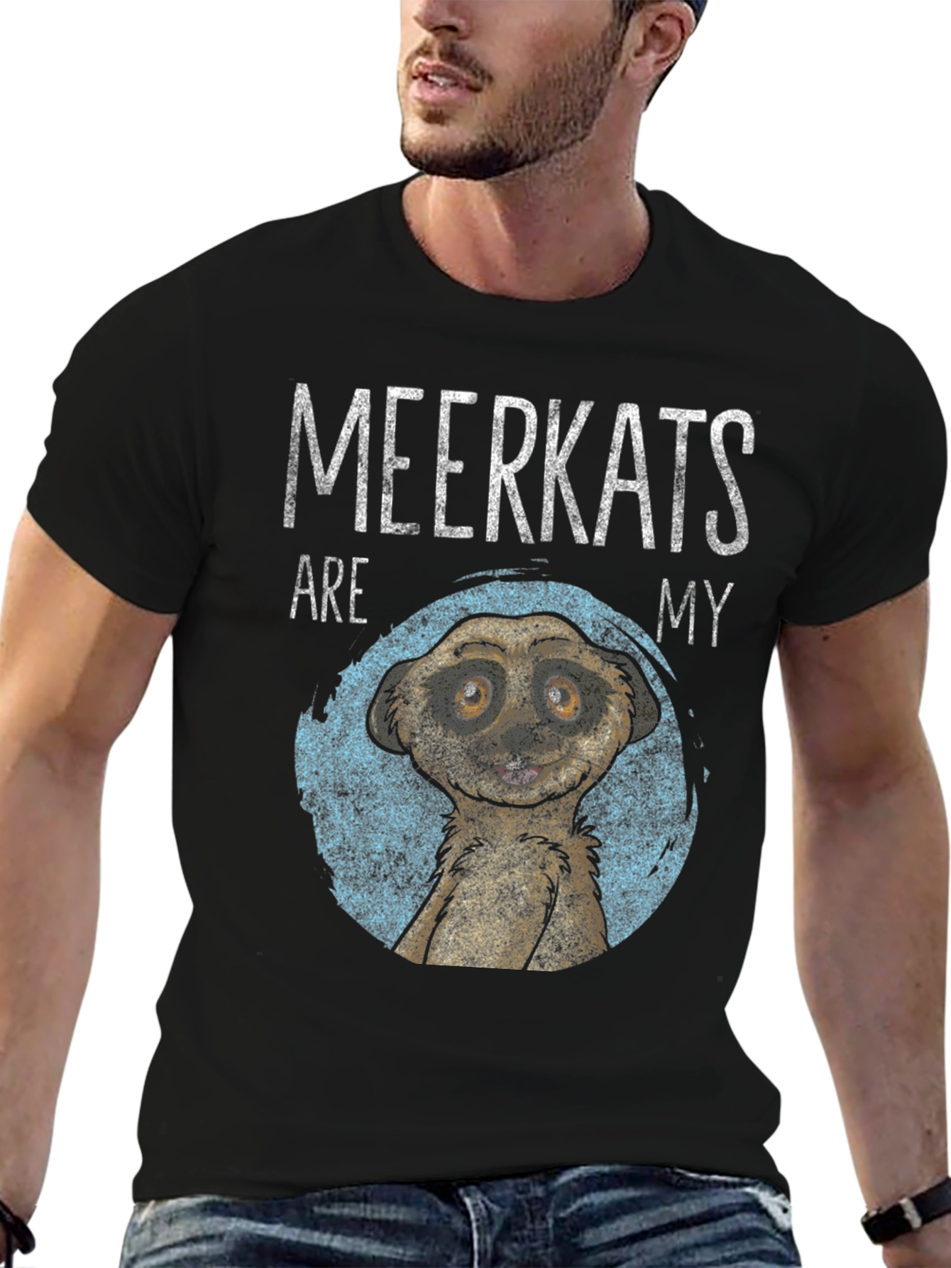 Meerkat Graphic Tee - Mens Black Crew Neck T-Shirt