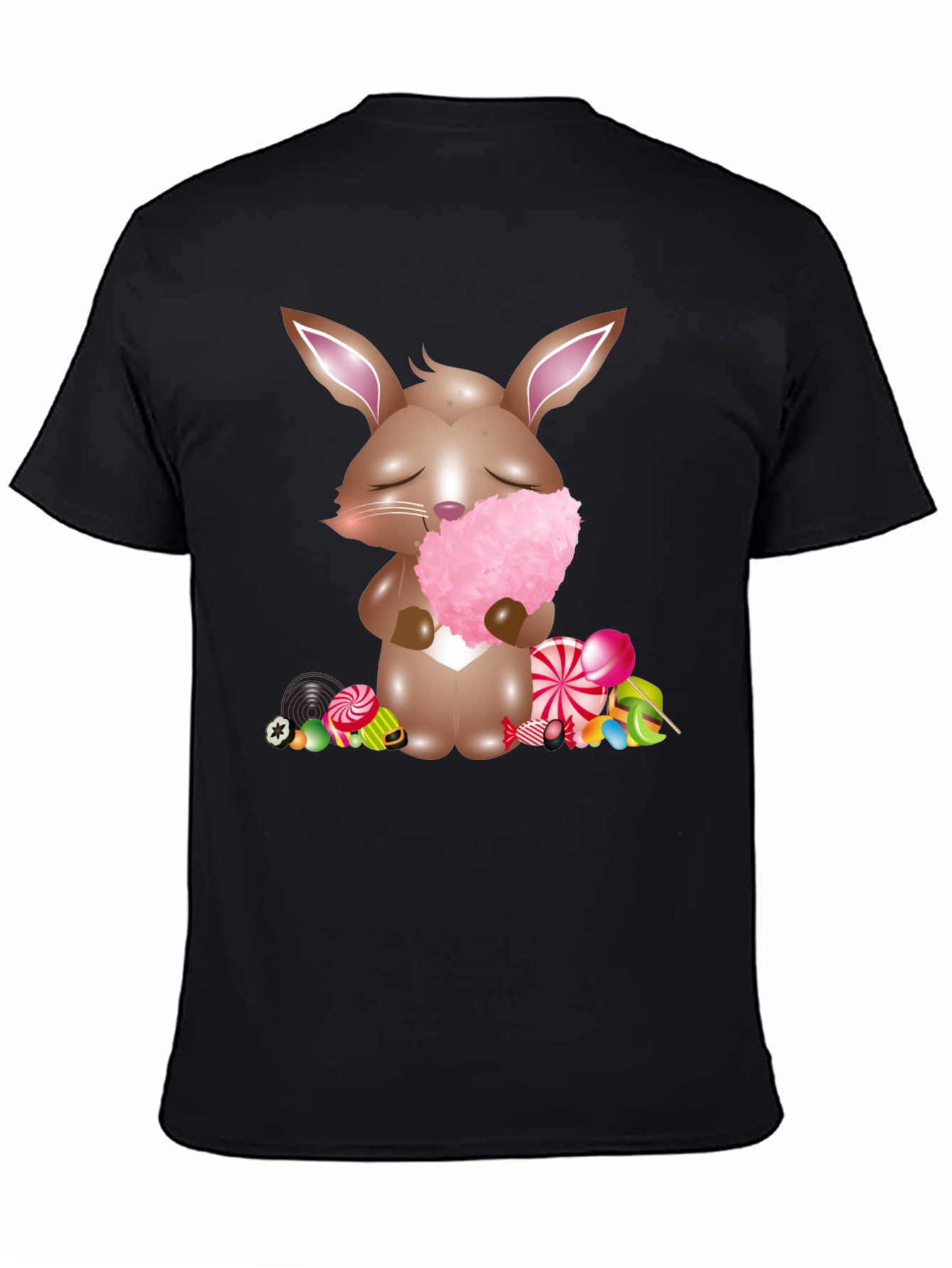 Bunny with Cotton Candy Black T-Shirt