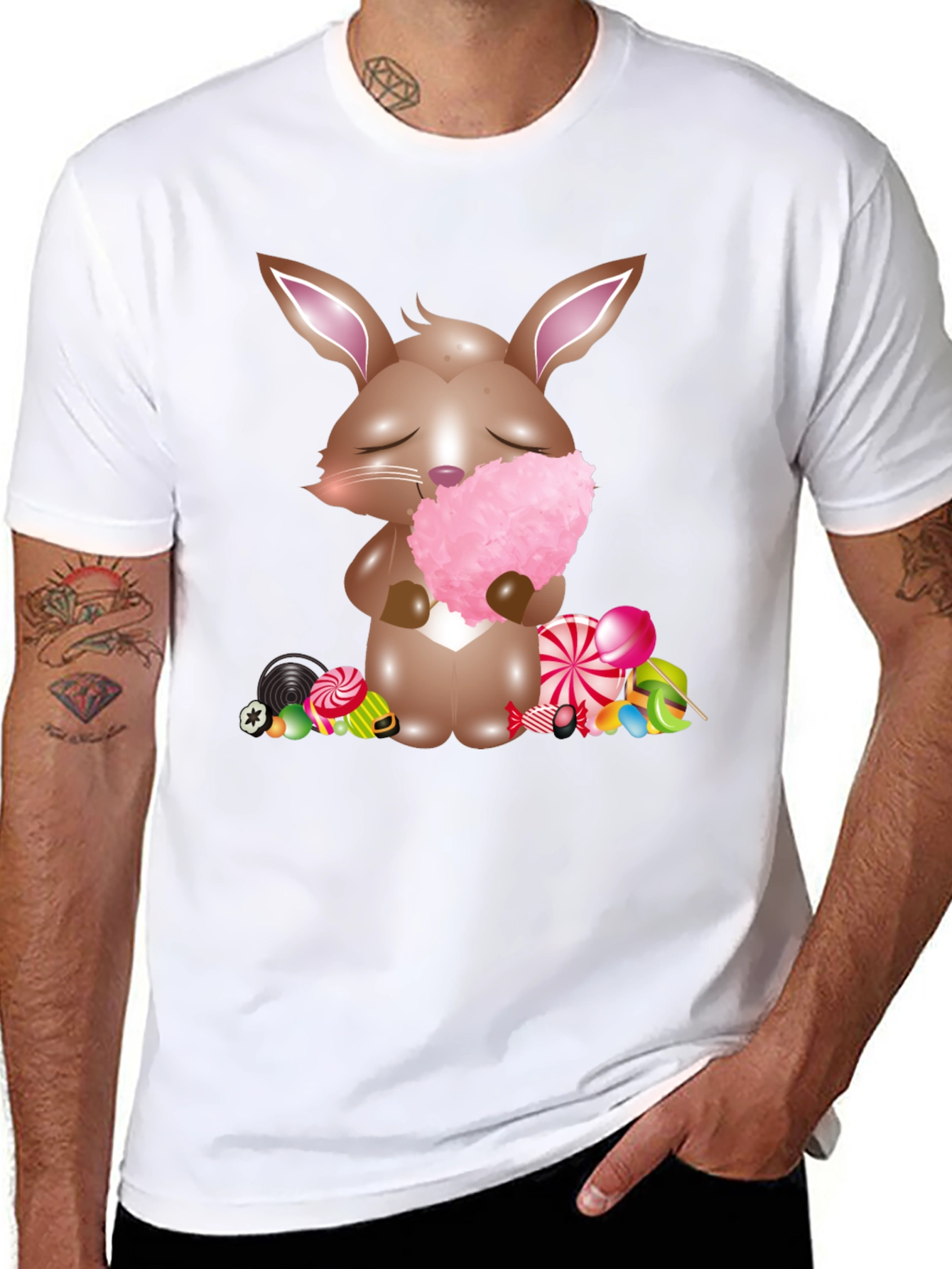 Bunny with Cotton Candy Black T-Shirt