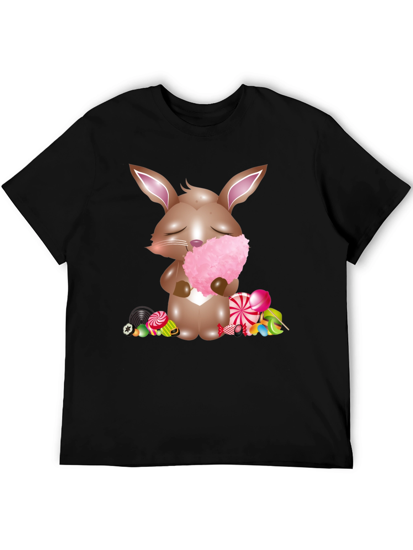 Bunny with Cotton Candy Black T-Shirt