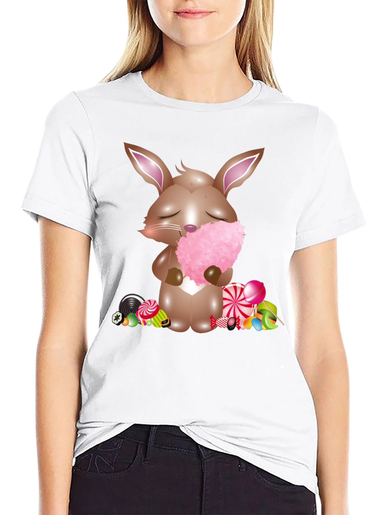 Bunny with Cotton Candy Black T-Shirt
