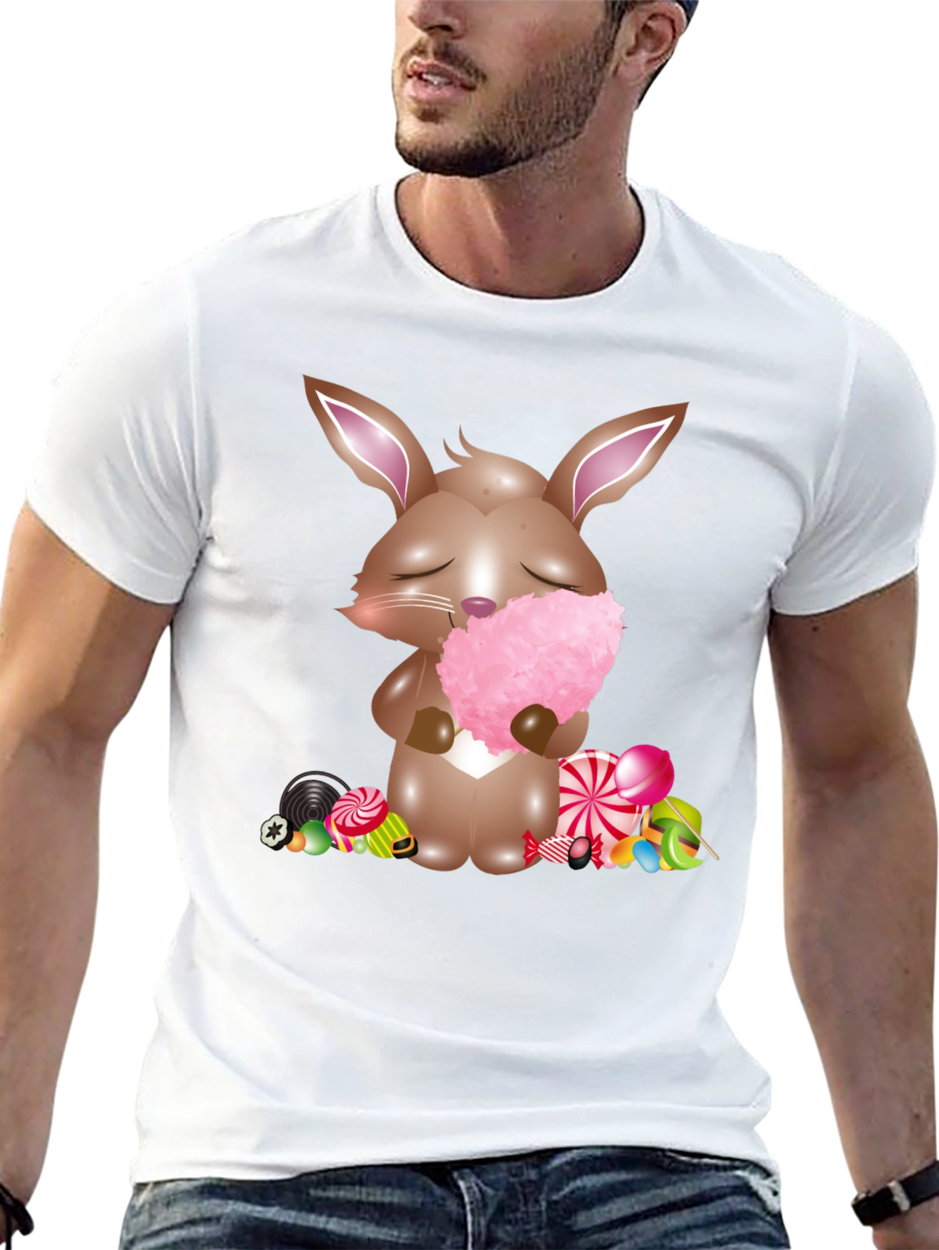 Bunny with Cotton Candy Black T-Shirt