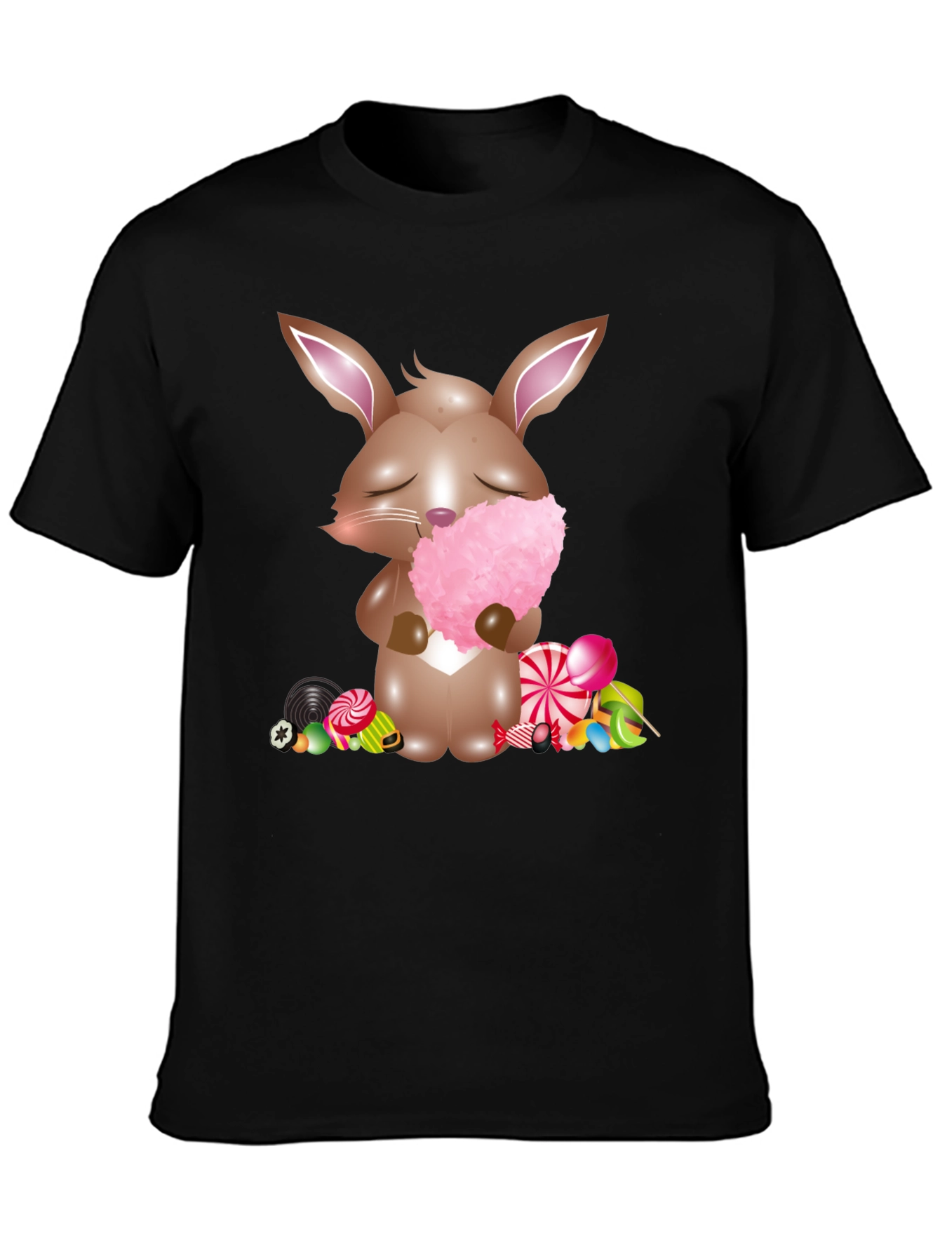 Bunny with Cotton Candy Black T-Shirt