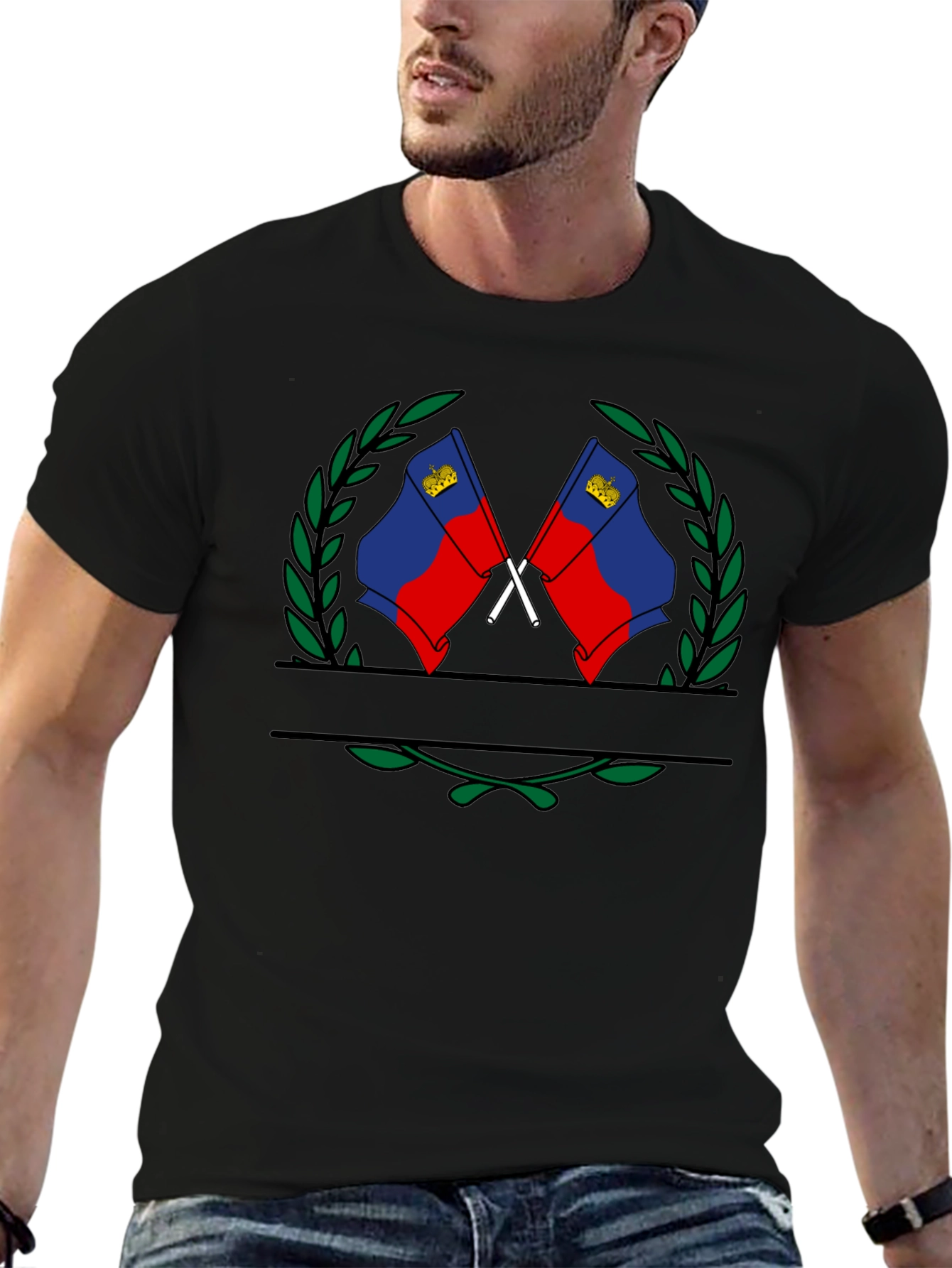 Liechtenstein Flag Crest Black T-Shirt