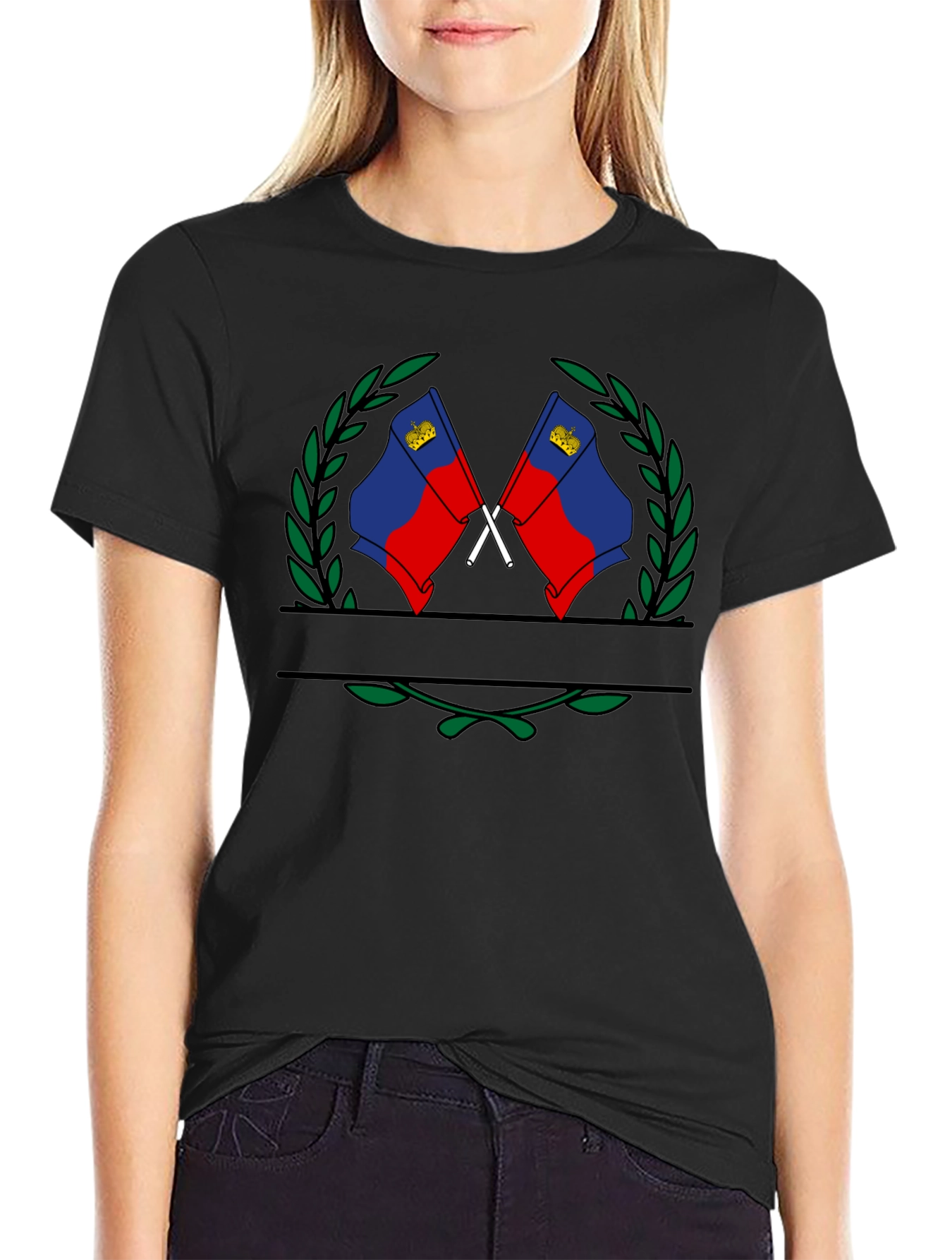 Liechtenstein Flag Crest Black T-Shirt