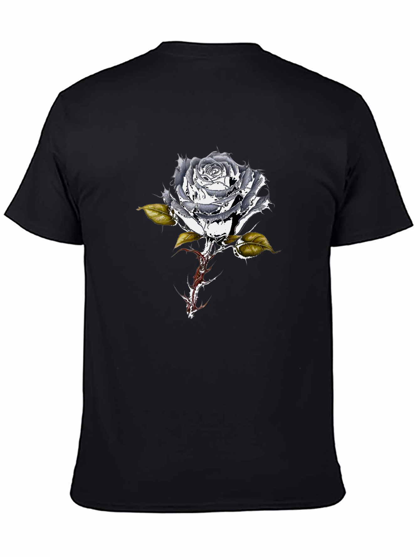 Black T-Shirt with Metallic Rose Design