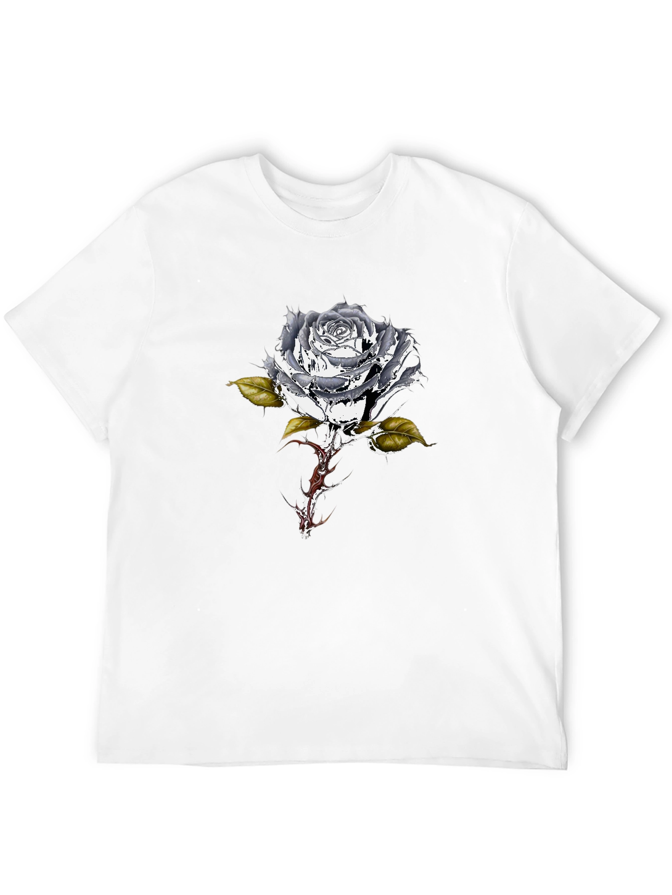 Black T-Shirt with Metallic Rose Design