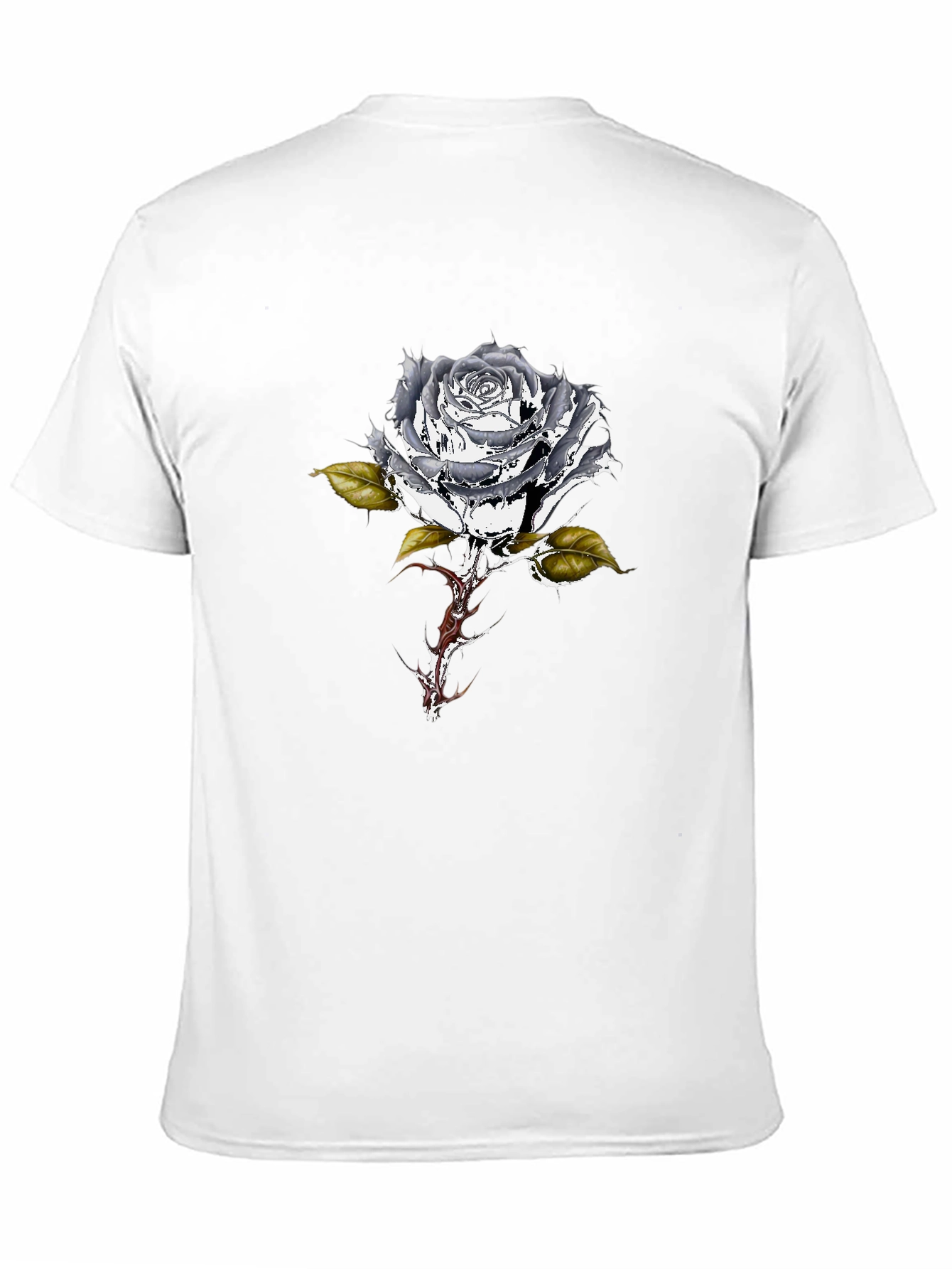 Black T-Shirt with Metallic Rose Design