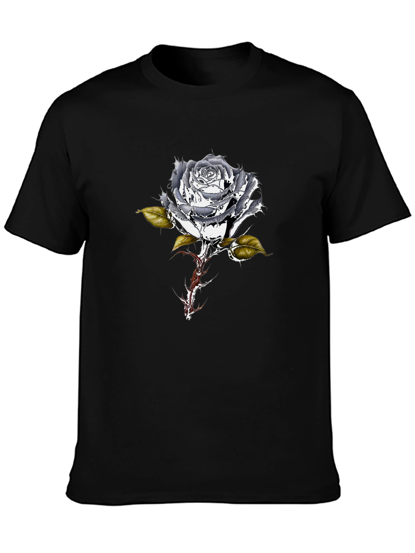 Black T-Shirt with Metallic Rose Design