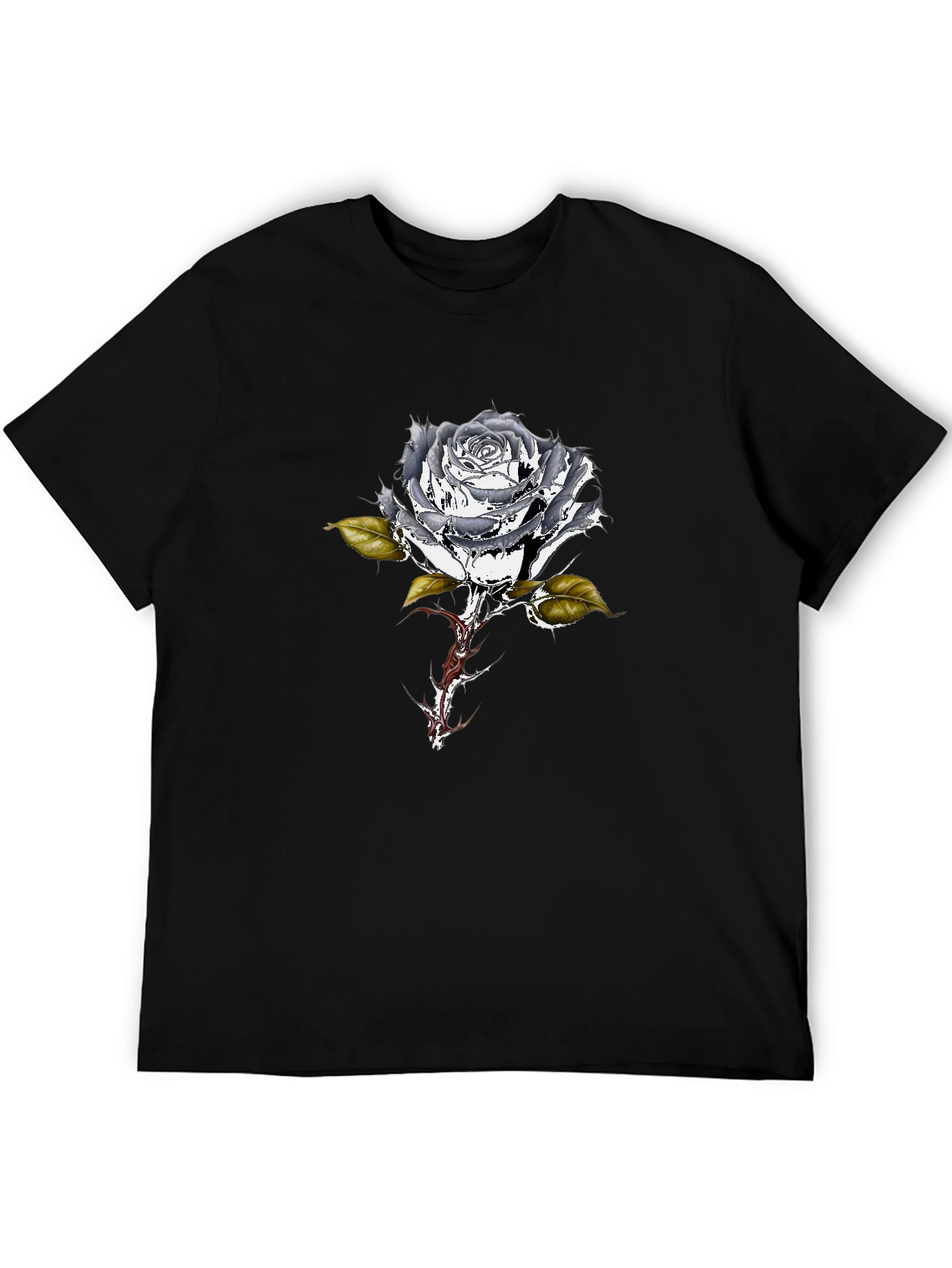Black T-Shirt with Metallic Rose Design