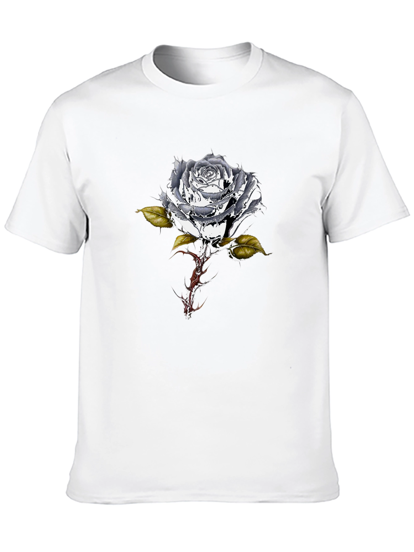 Black T-Shirt with Metallic Rose Design