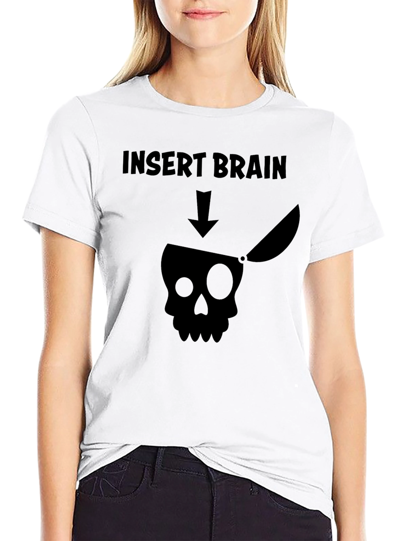 Funny Graphic Tee - Insert Brain Skull T-Shirt