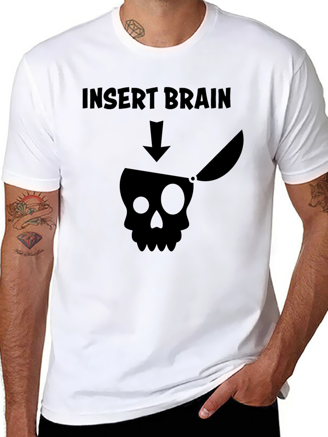 Funny Graphic Tee - Insert Brain Skull T-Shirt