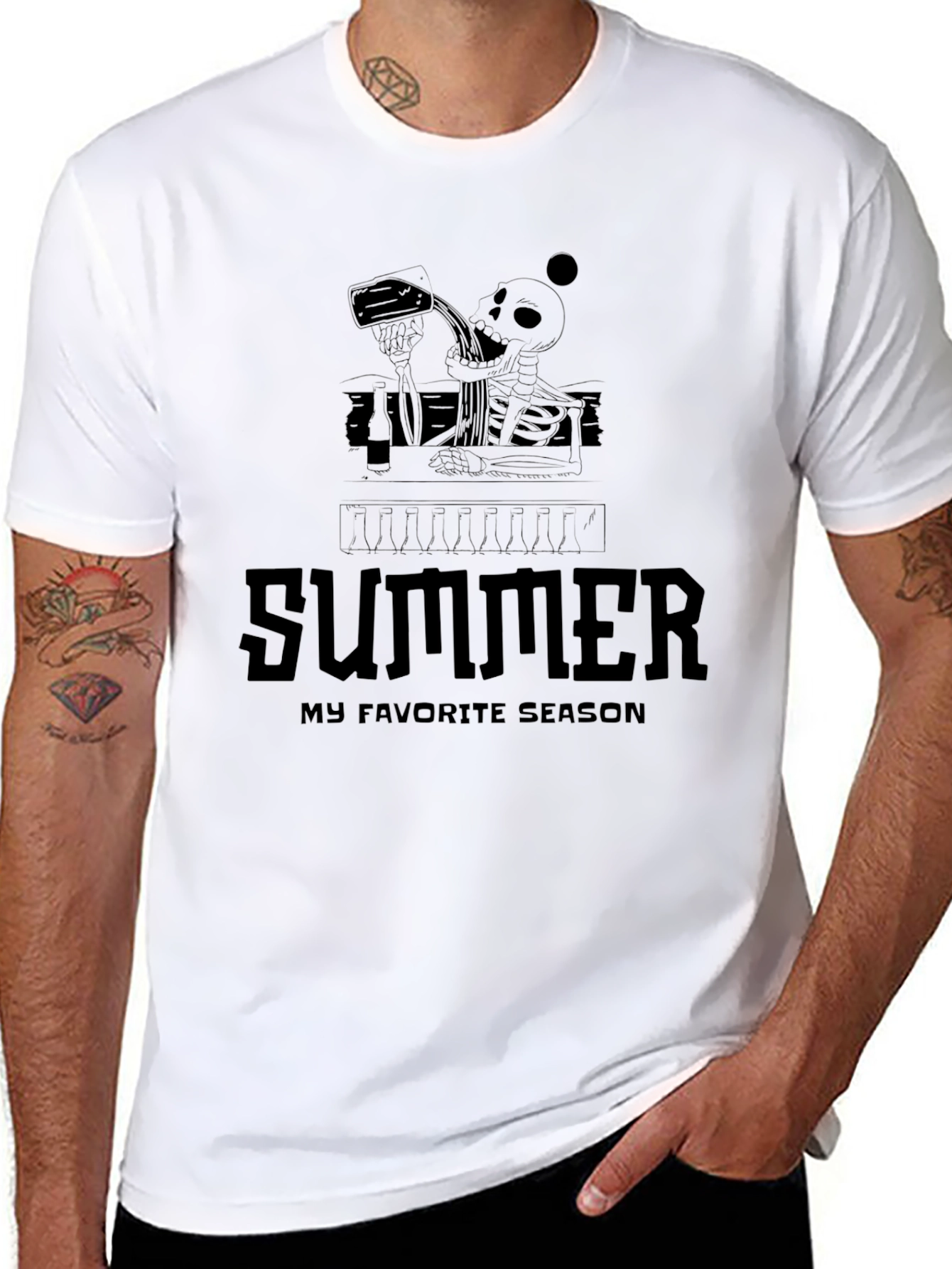 Summer Skeleton Graphic Tee - Mens Black T-Shirt