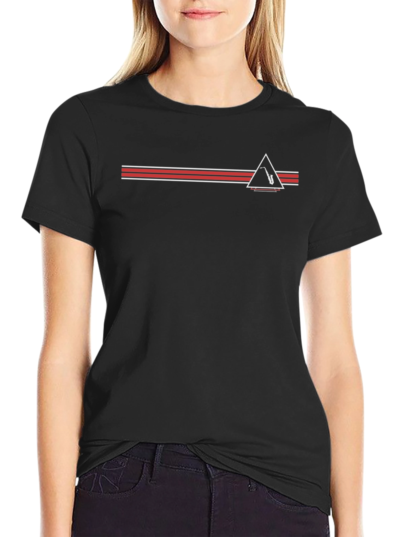 Retro Saxophone Triangle Graphic Tee - Black